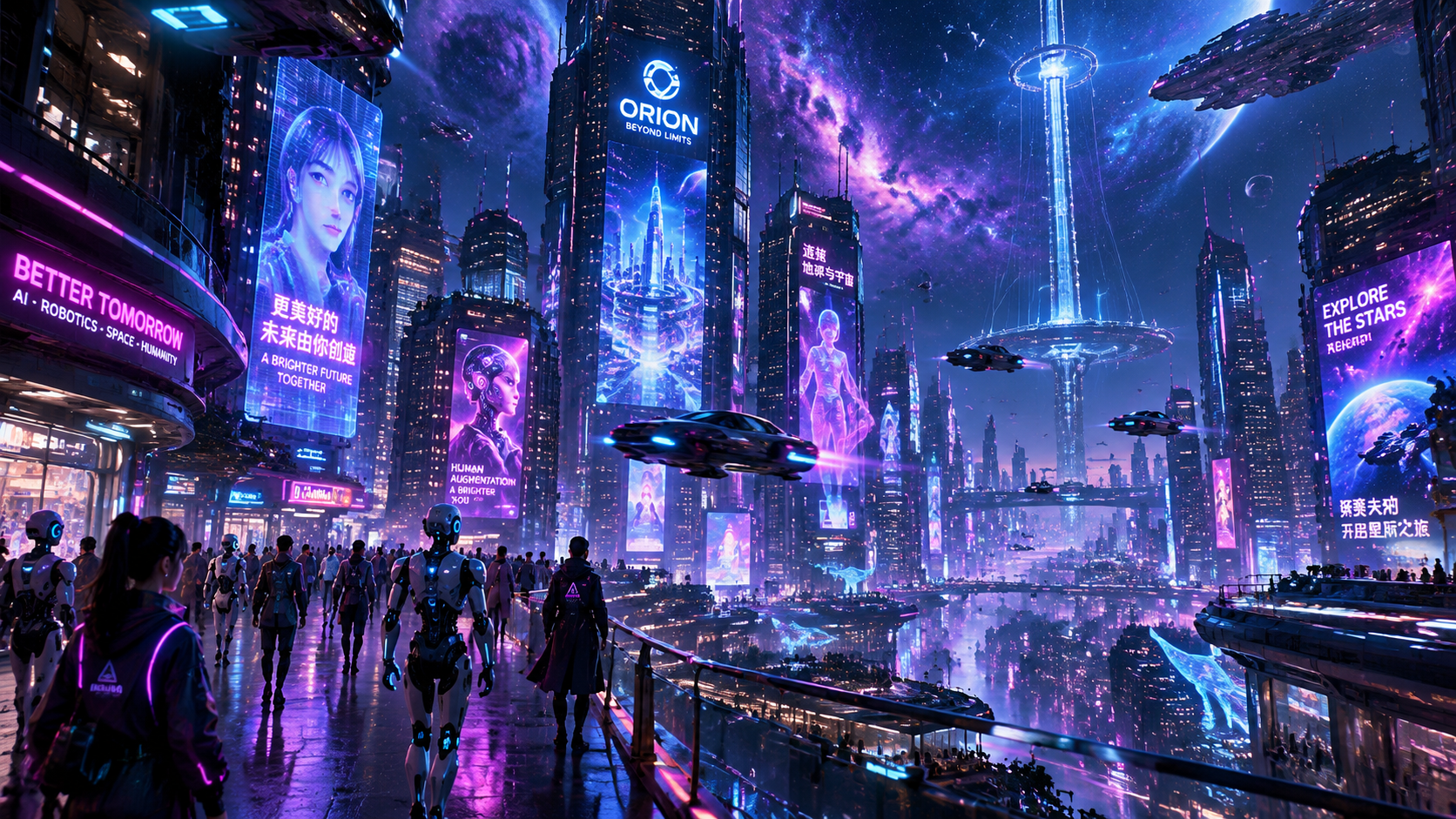 科幻风格场景，未来感十足的赛博朋克城市夜景，高耸入云的摩天大楼… - 图片创意预览