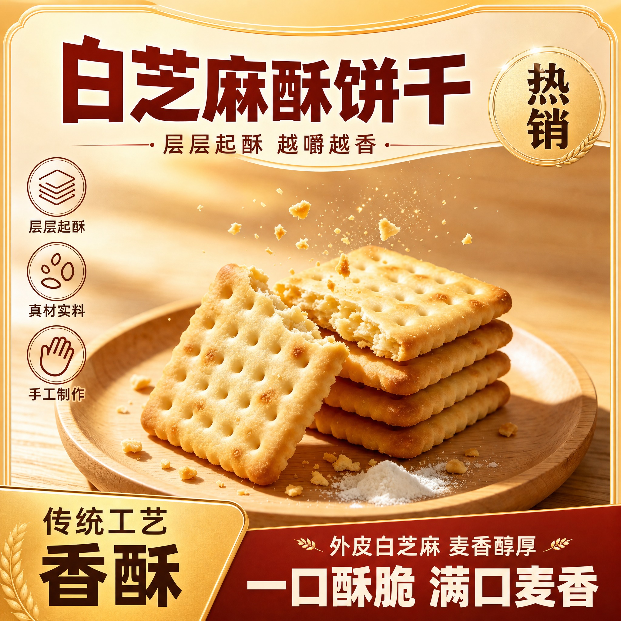 基于产品图生成淘宝1:1电商主图，保留原图中饼干和木盘的外观、… - 图片创意预览