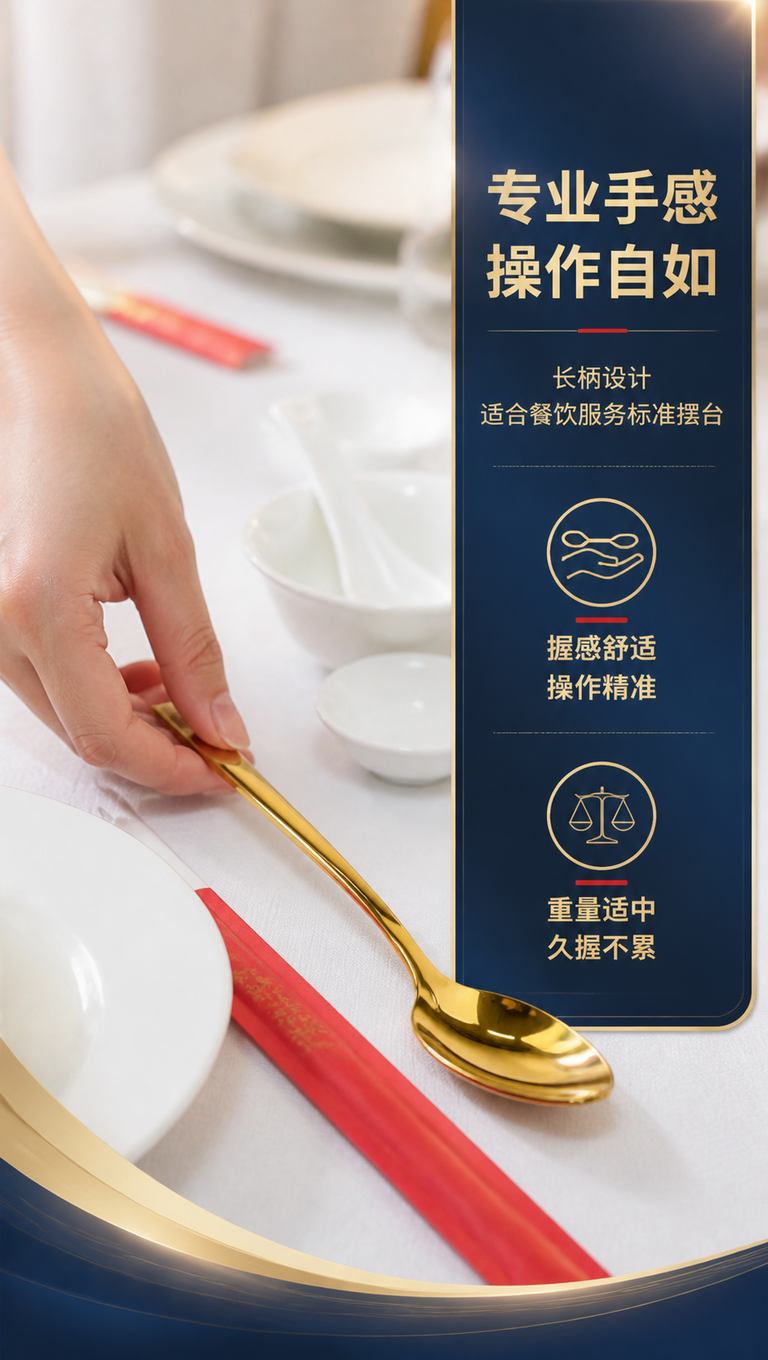 [商品] 使用【图1】金色长柄公勺；被手握住进行摆台操作，保留… - 图片创意预览