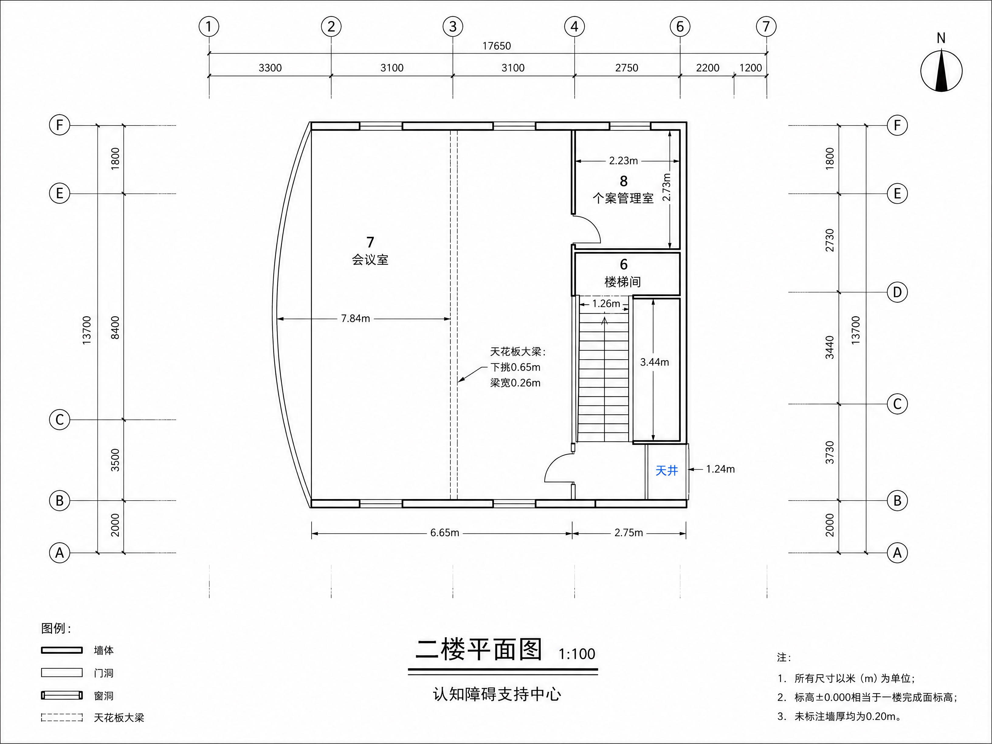 专业建筑工程设计平面图，认知障碍支持中心二楼平面图，CAD风格… - 图片创意预览