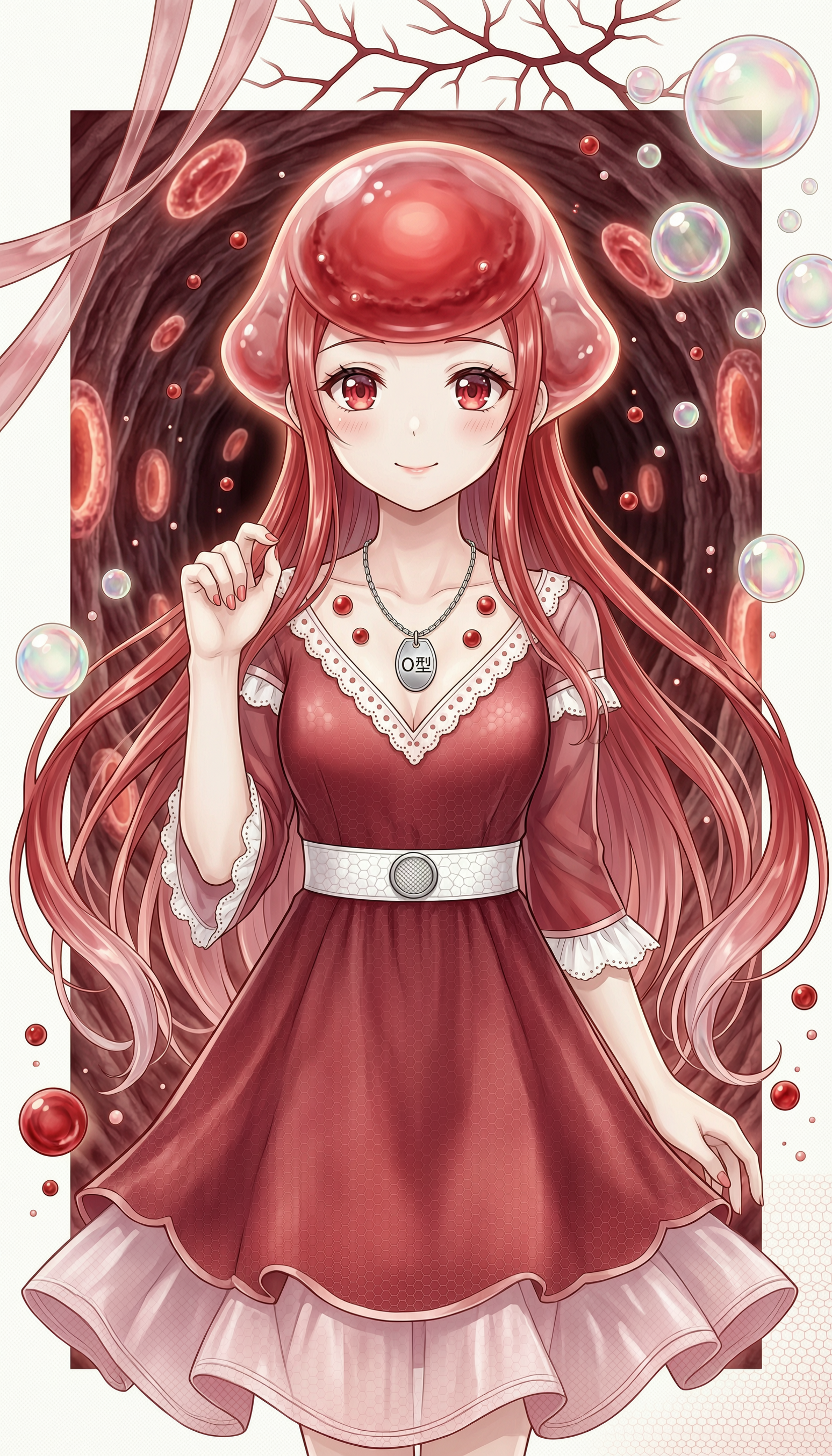 拟人化红细胞少女角色插画。一位可爱的少女形象，头部与发型设计灵… - 图片创意预览