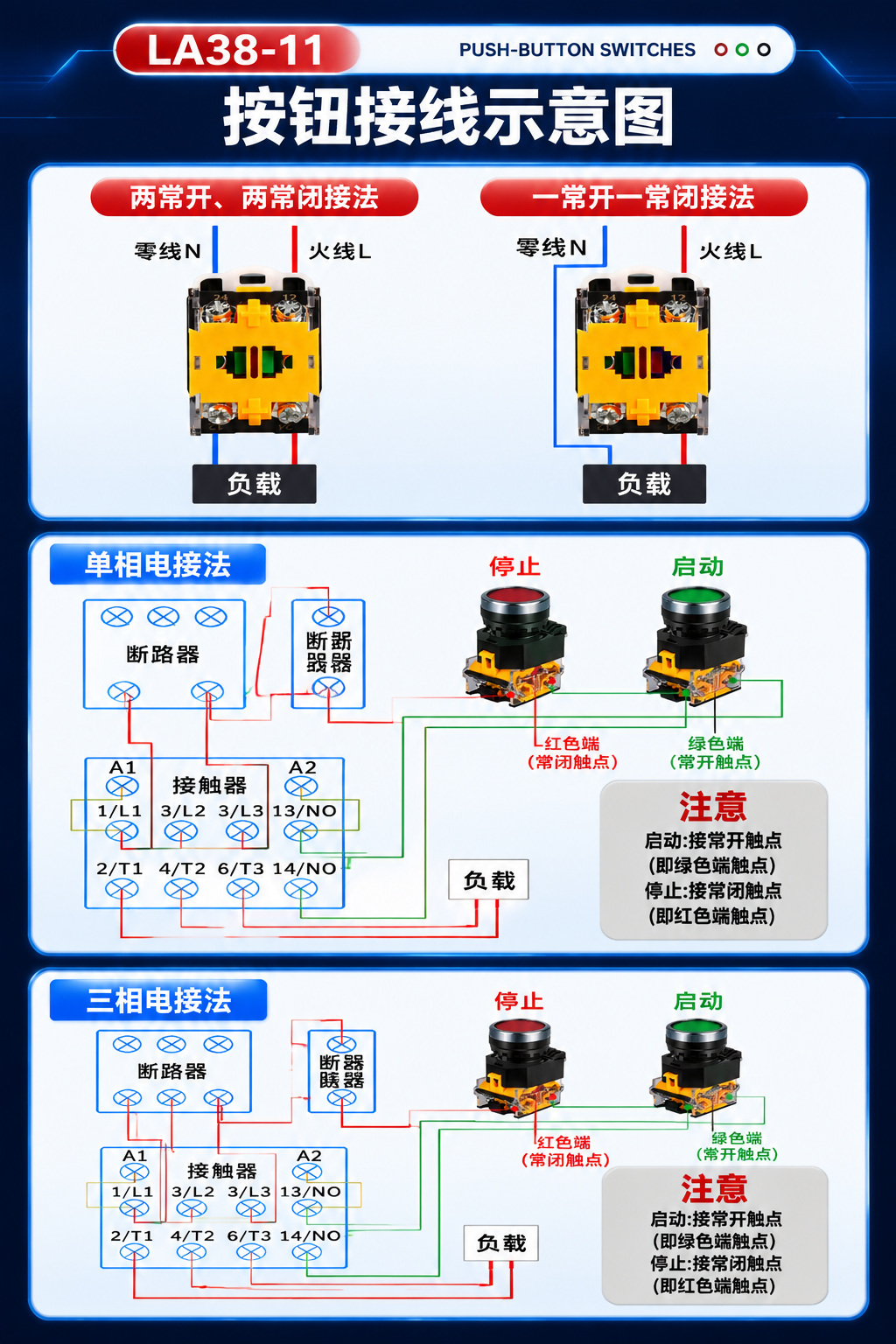 电商详情页长图，按钮开关接线示意图合集，三张图纵向合成为一张长… - 图片创意预览