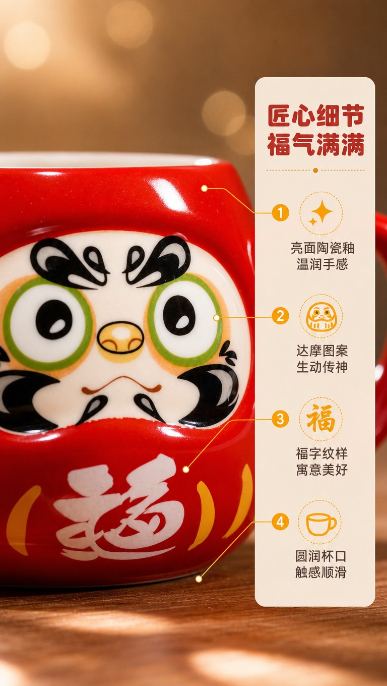 [商品] 使用【图1】红色达摩福运杯局部；保留达摩面部图案细节… - 图片创意预览