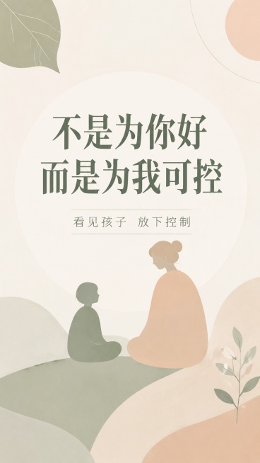 亲子关系主题宣传海报，探讨青少年与父母边界，极简风格，莫兰迪色调，抽象设计，居中放置大字号主标题，主标题文字内容为不是为你好而是为我可控，下方配有小标题文字看见孩子放下控制，画面简洁，构图舒适，文字清预览效果