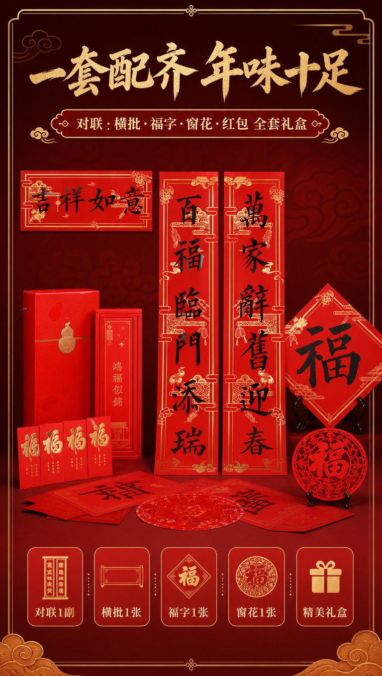[商品] 使用【图5】对联全套套装；保留对联"百福临门添瑞""… - 图片创意预览
