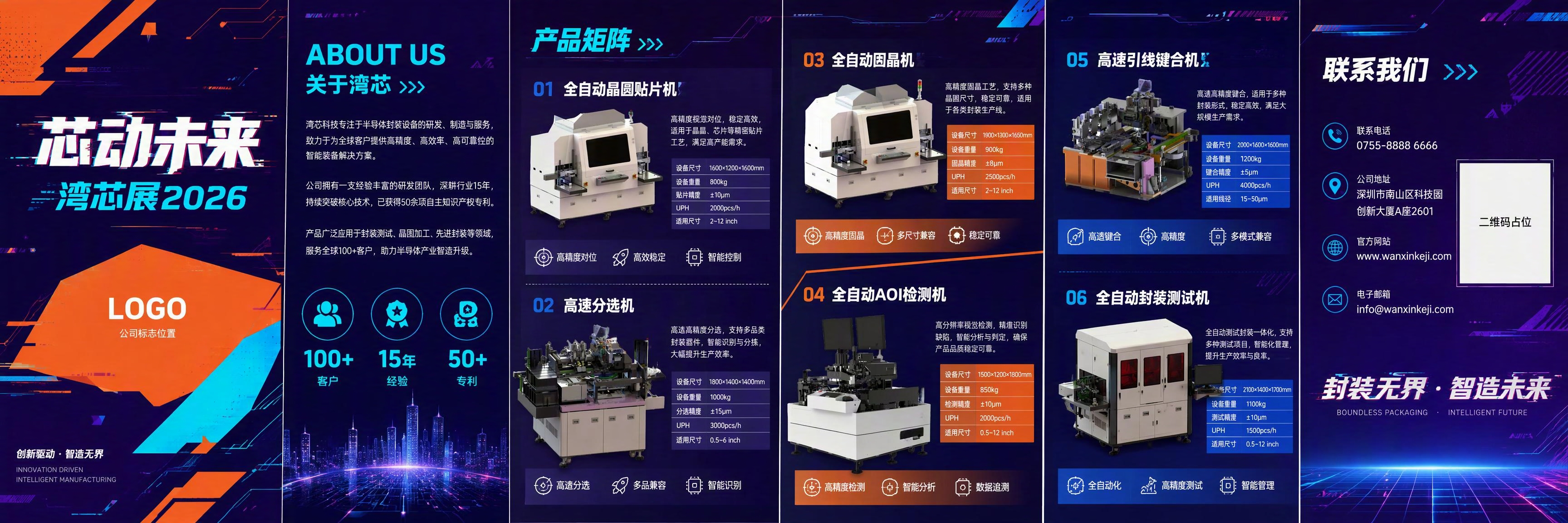 半导体封装设备公司湾芯展宣传三折页，荷包折六页连版展开图，跳脱… - 图片创意预览