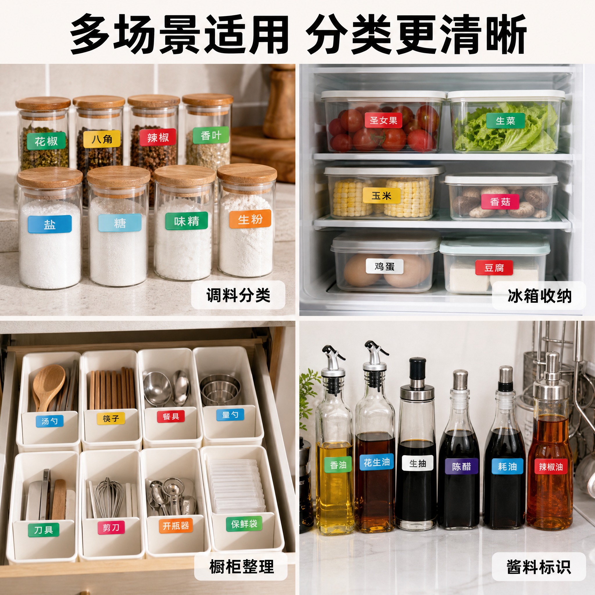 [主图-4] 多场景适用图，展示亚克力厨房标识牌在不同厨房场景… - 图片创意预览