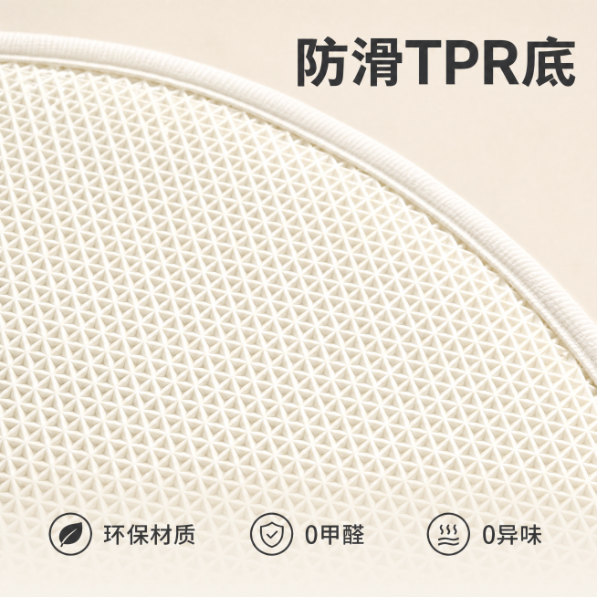 「图片1」，生成一套主图（5张），商品名称是纱线针织植绒地毯，毯面柔软亲肤，厚实吸水。底部安全环保TPR材质，0甲醛，0异味，底部防滑白色三角形肌理，风格是家居治愈风，适配淘宝/天猫平台，主图比例为1预览效果