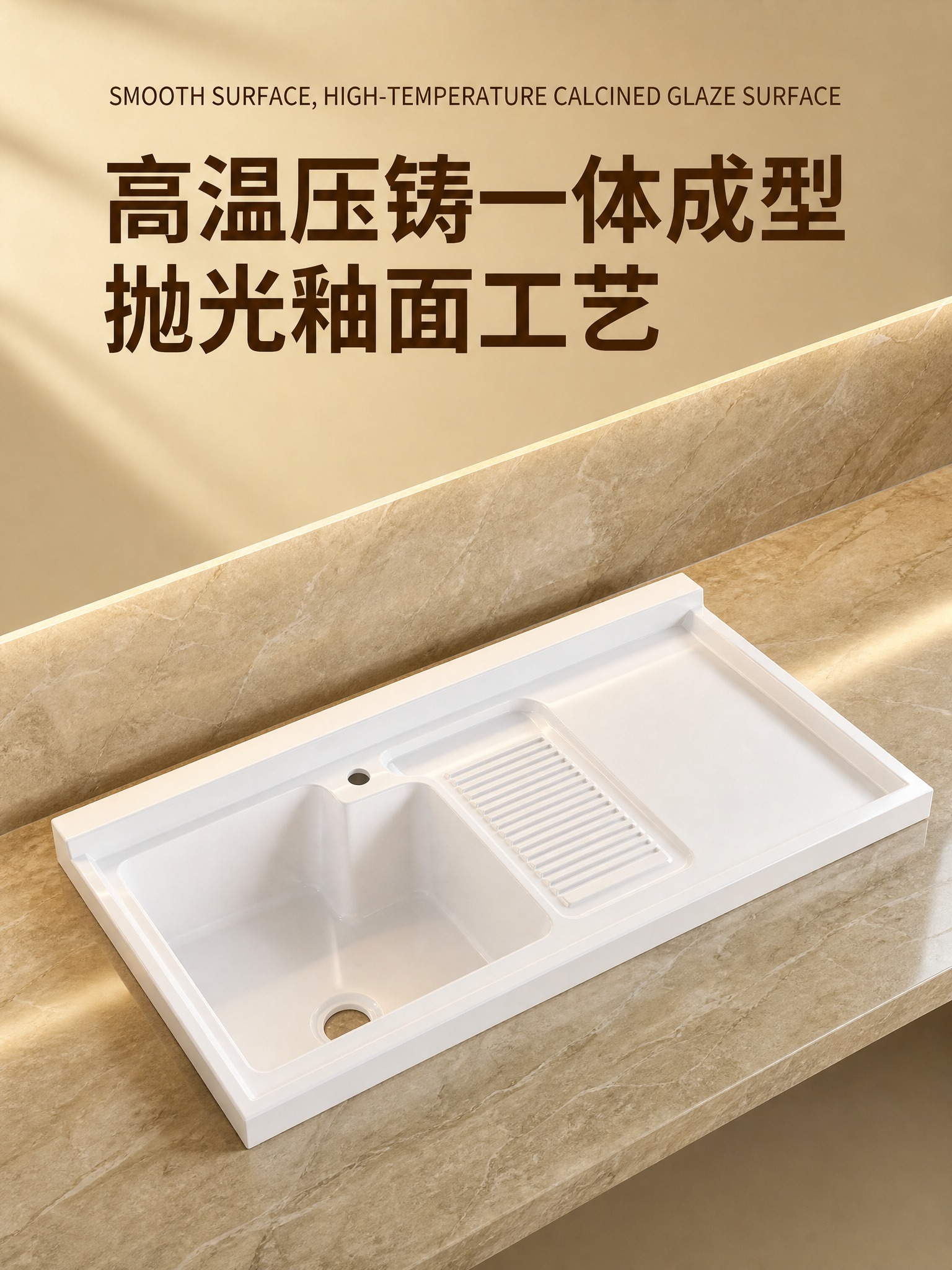 [产品锁死] 白色人造石英石洗衣盆（左盆右搓板款）100% 还… - 图片创意预览