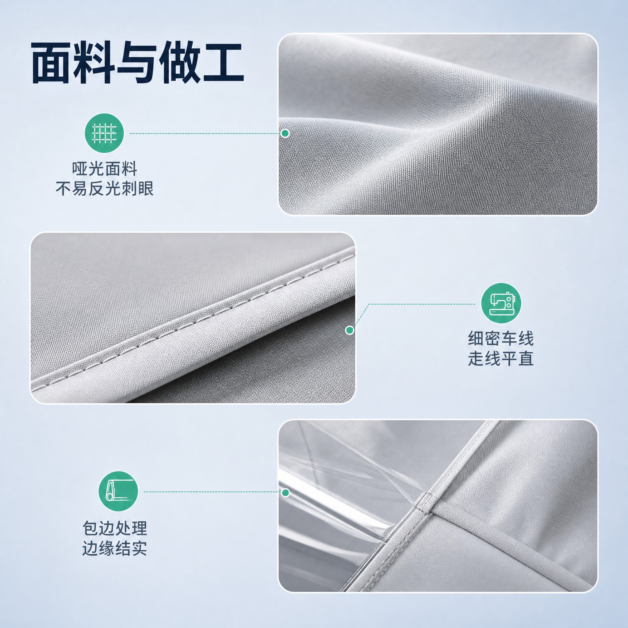 [主图-8] 加大加宽一体式电动车骑行雨衣 · 面料与做工微距… - 图片创意预览
