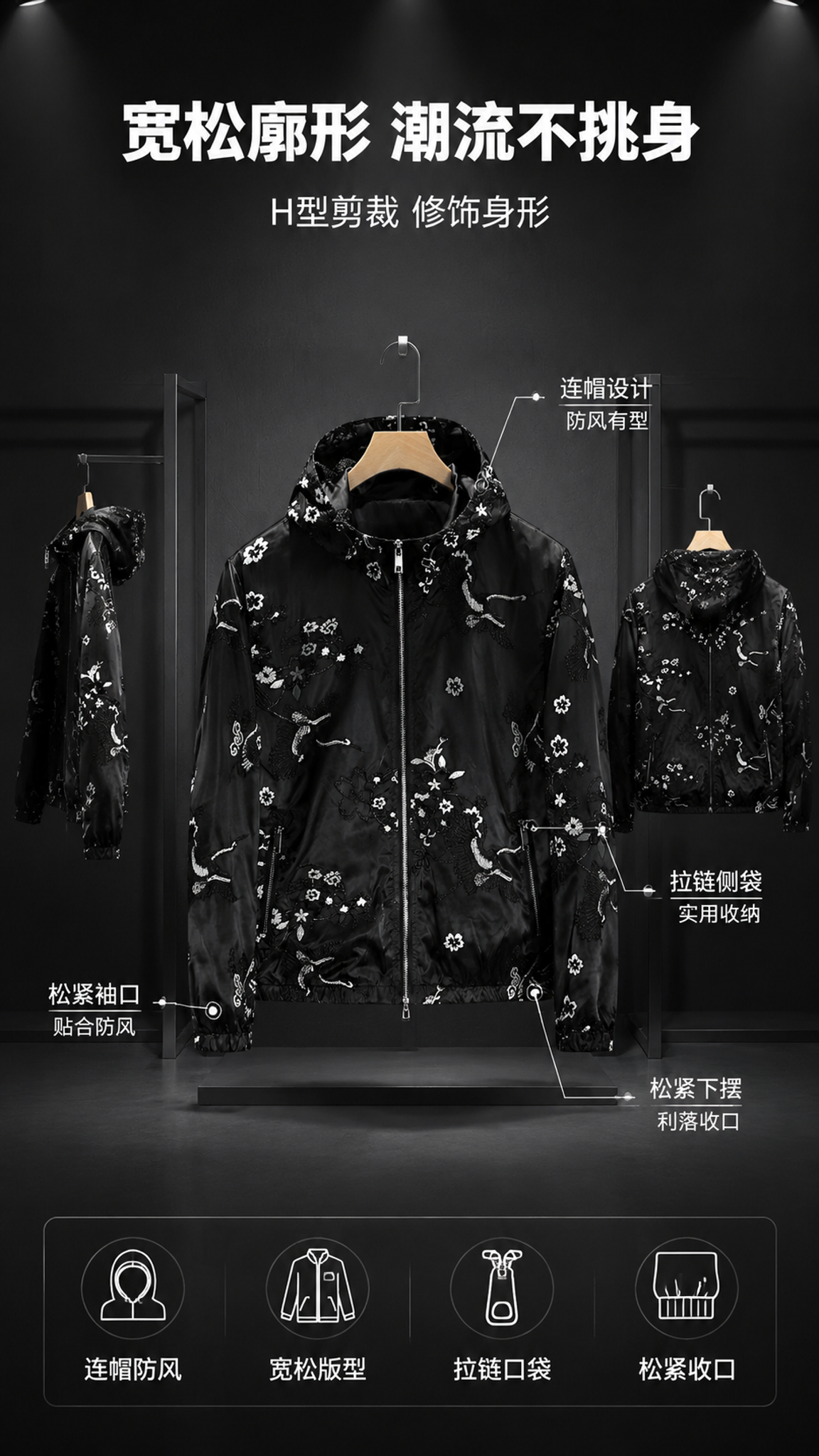 [第3张] 详情页版型解析-新中式仙鹤刺绣连帽夹克多角度廓形展… - 图片创意预览