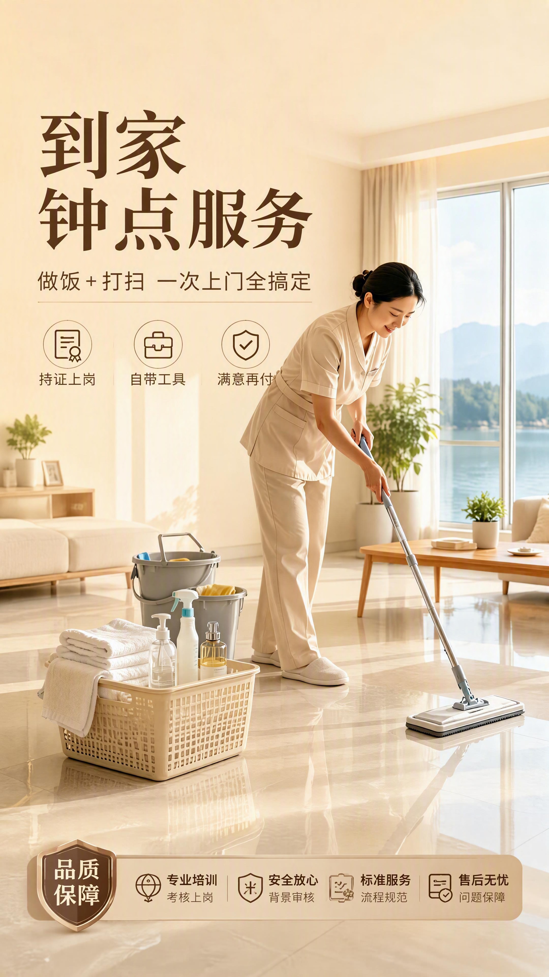 详情页头图主视觉海报，钟点工保姆做饭打扫卫生上门服务。温馨明亮… - 图片创意预览