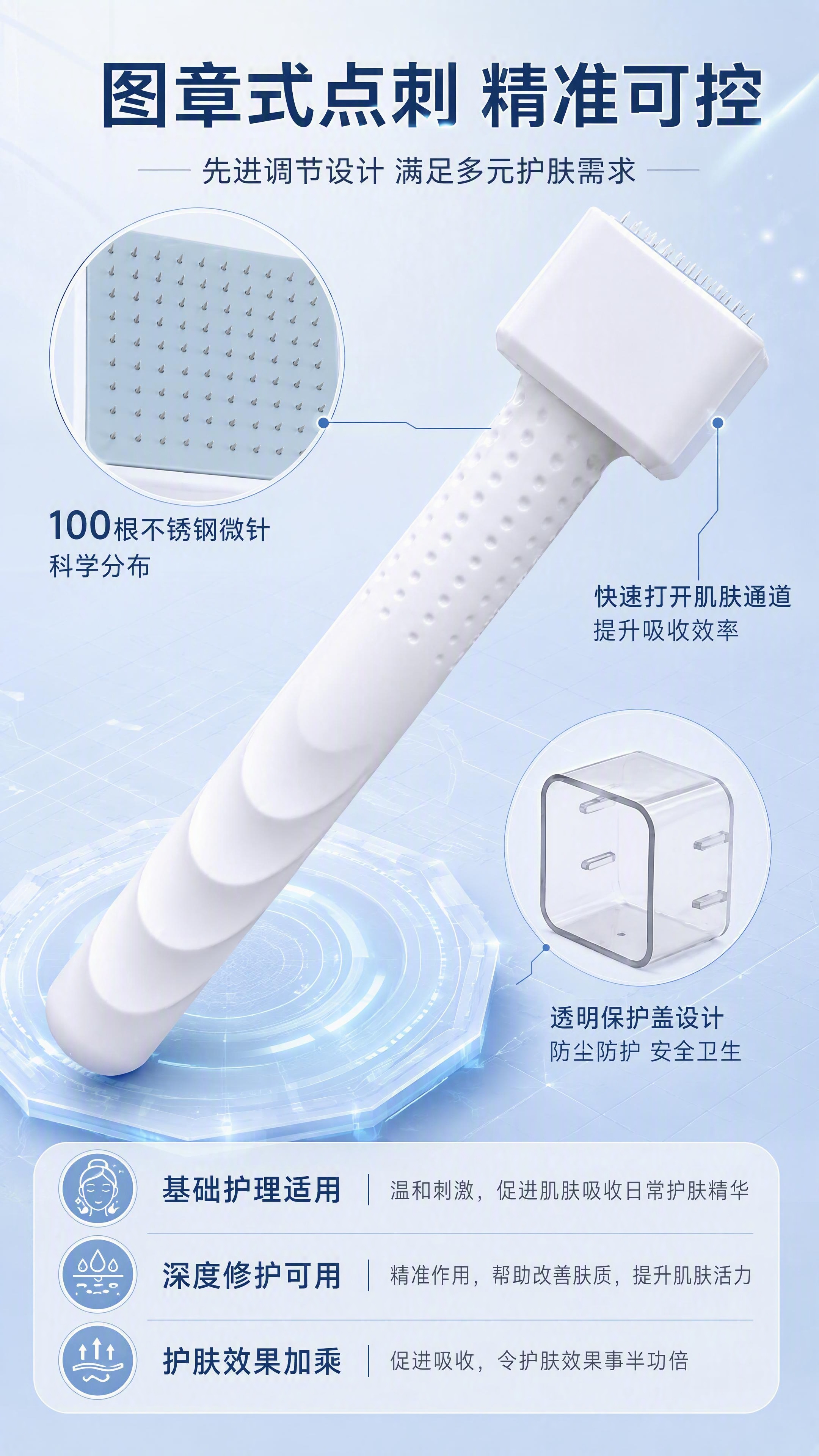 第2张 详情页核心卖点-图章式点刺针结构与100根微针分布解析… - 图片创意预览
