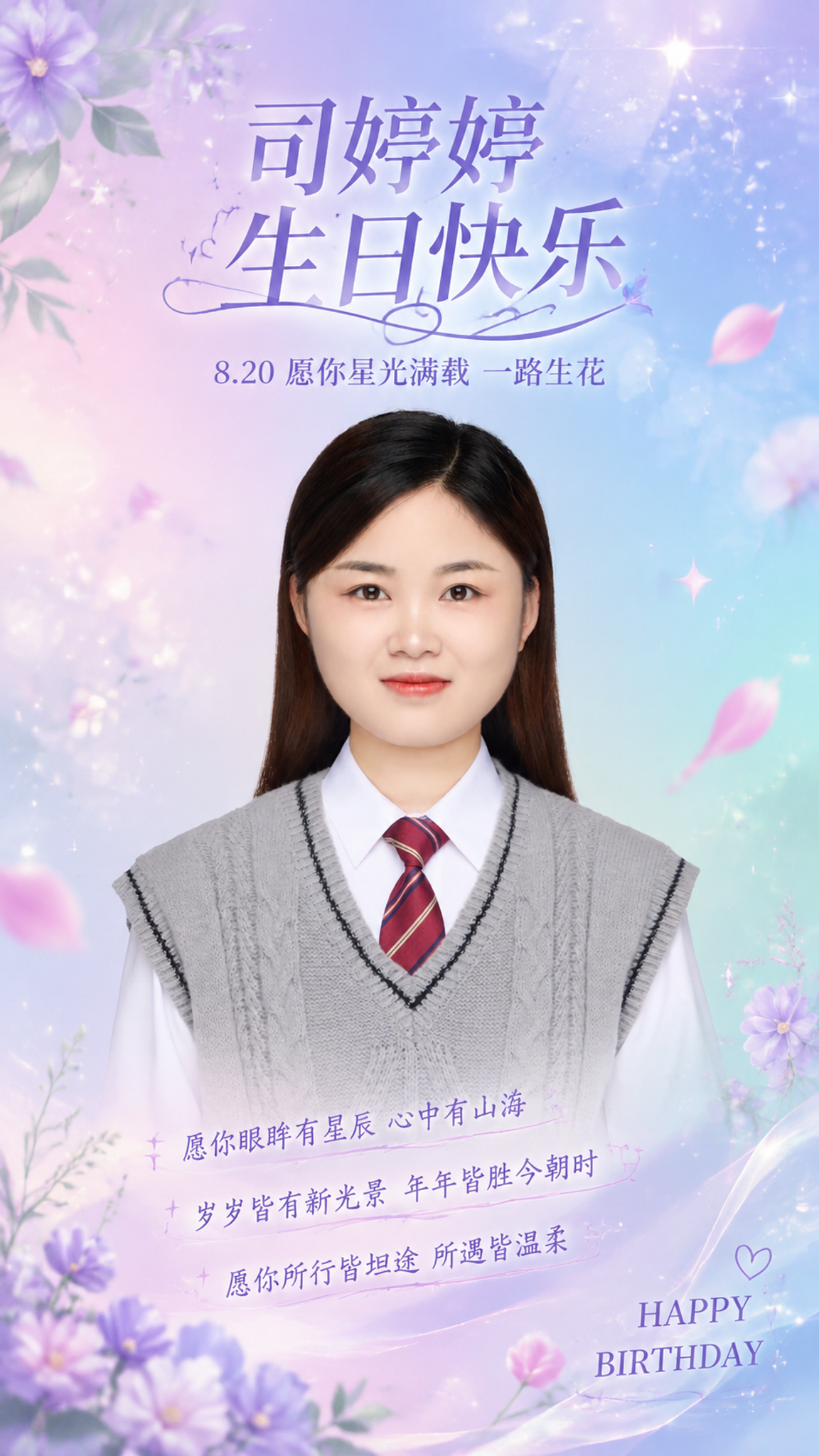 基于这张人物证件照，制作一张员工生日祝福海报，竖版9:16。人… - 图片创意预览