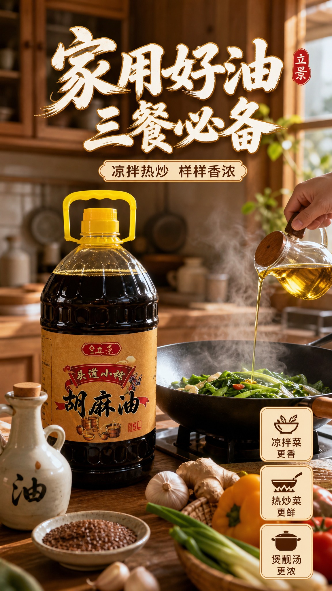[商品] 使用【图3】5L装立景头道小榨胡麻油；保留黄色提手瓶… - 图片创意预览