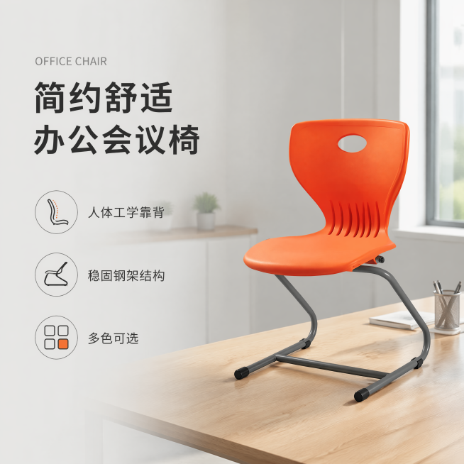 [单张主图] 商品名称：会议椅，路线判断：高级氛围感真实使用场景主图，主图目标：展示办公会议椅的专业品质和舒适使用场景。
[画面主体] 展示一把橙色款会议椅，保持产品外观（即物理结构、材质质感、颜色）预览效果