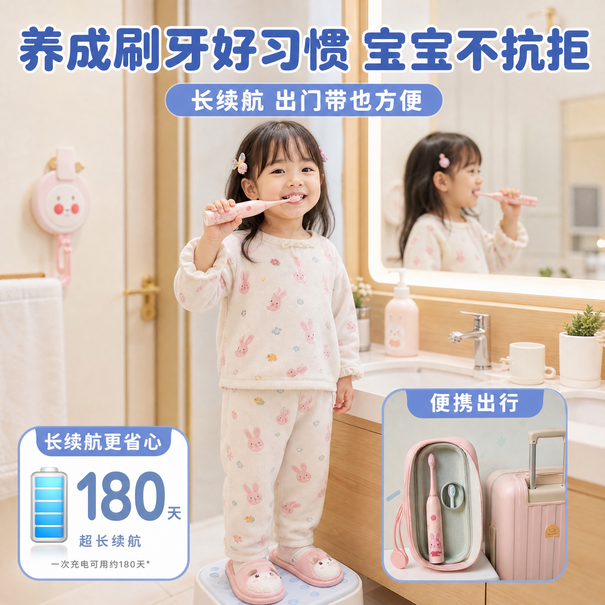 [主图-4] 场景使用+长续航便携图，任务：展示宝宝刷牙真实场… - 图片创意预览
