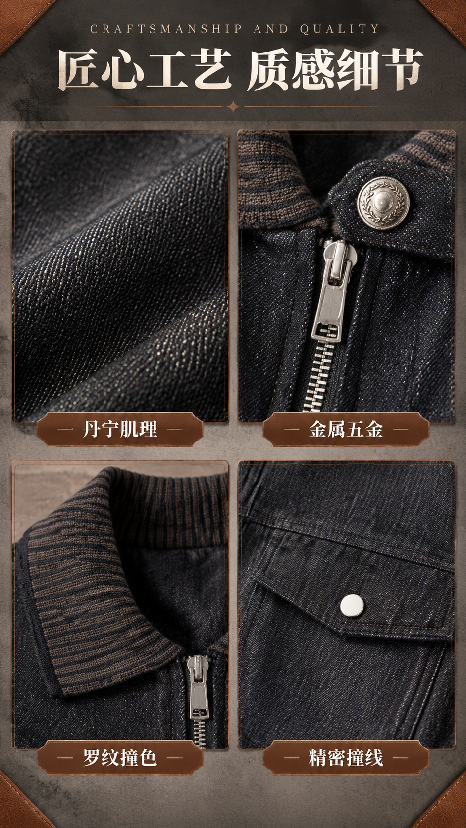 [商品] 使用【图1】深灰牛仔翻领拉链夹克；商品处理：保留牛仔… - 图片创意预览