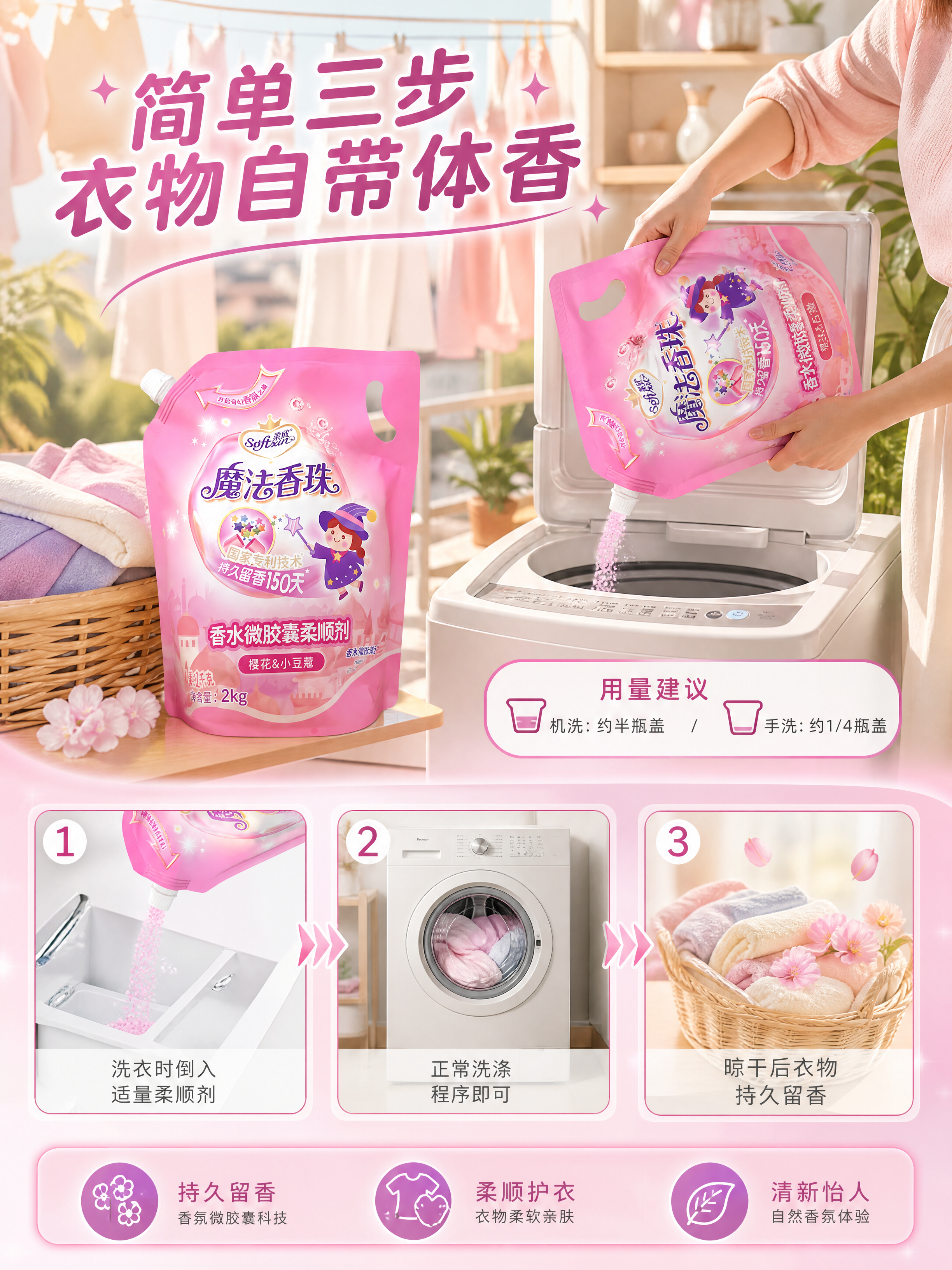 [商品] 使用【图1】柔欣魔法香珠香水微胶囊柔顺剂2kg袋装；… - 图片创意预览