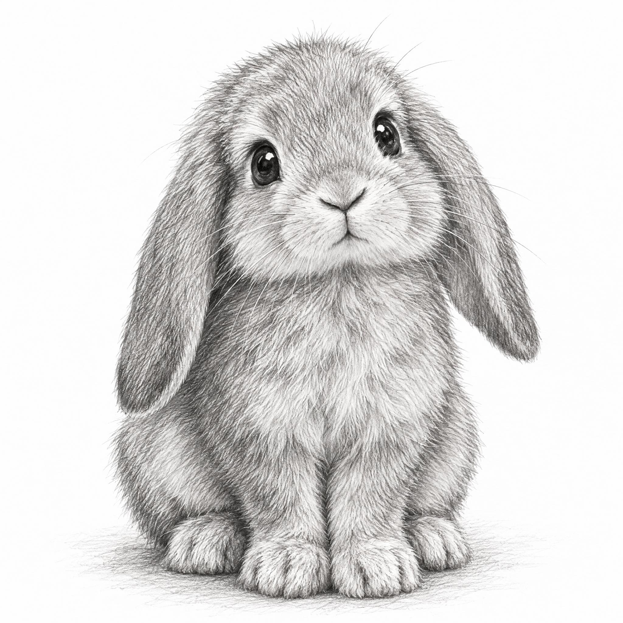 一只可爱的兔子素描画，铅笔手绘风格，细腻的线条勾勒出兔子柔软的… - 图片创意预览