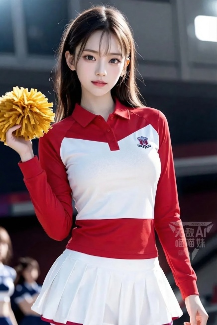将图中女生的短袖T恤修改为长款，盖住肚子，同时把T恤原本的蓝色部分替换为红色，其余元素保持不变预览效果