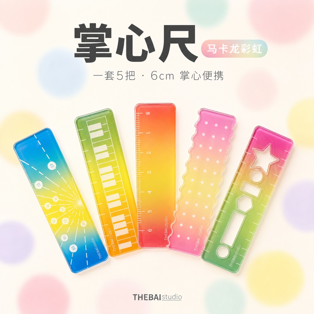 1:1方形构图，严格还原上传的THEBAI studio掌心尺… - 图片创意预览