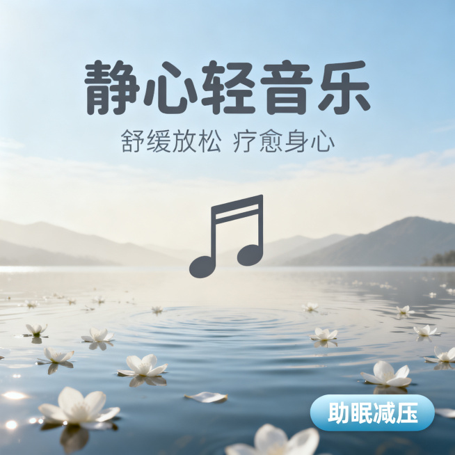 [主图 1] 放松疗愈轻音乐主题首图，突出静心舒缓效果。
[氛围风格] 静谧宁静的自然冥想氛围，治愈高级感。
[画质] 商业设计质感、光线柔和通透、元素清晰真实、画面干净高级，超高清。
[元素] 画面预览效果