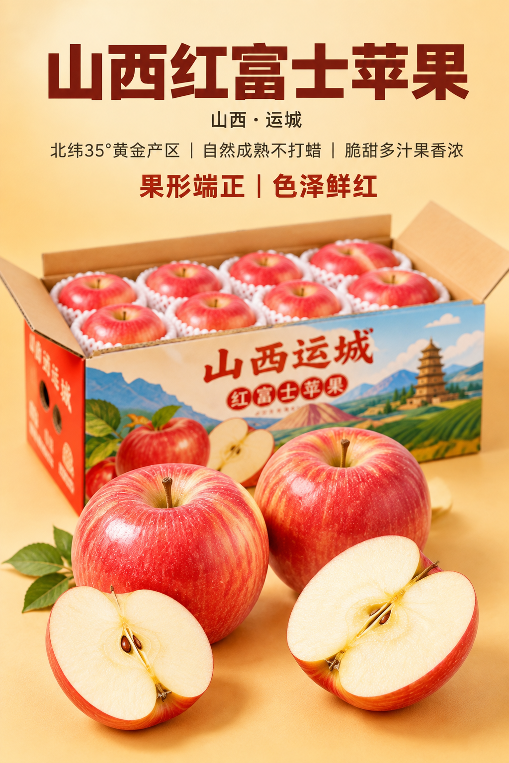 [商品] 使用【图1】山西运城红富士苹果及彩色包装箱；保留苹果… - 图片创意预览