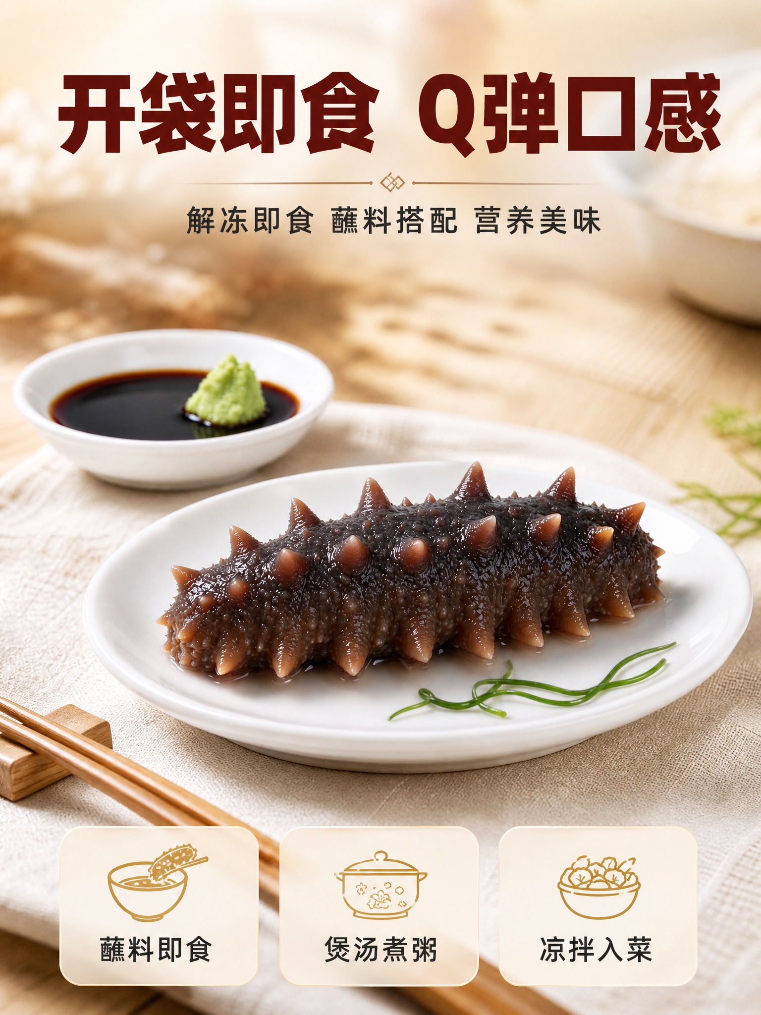 [商品] 使用【图4】大连辽刺参即食摆盘图；保留白瓷盘 海参… - 图片创意预览