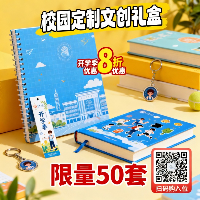 风格青春活力，包含产品实物元素、促销文案、购买二维码占位符。预览效果