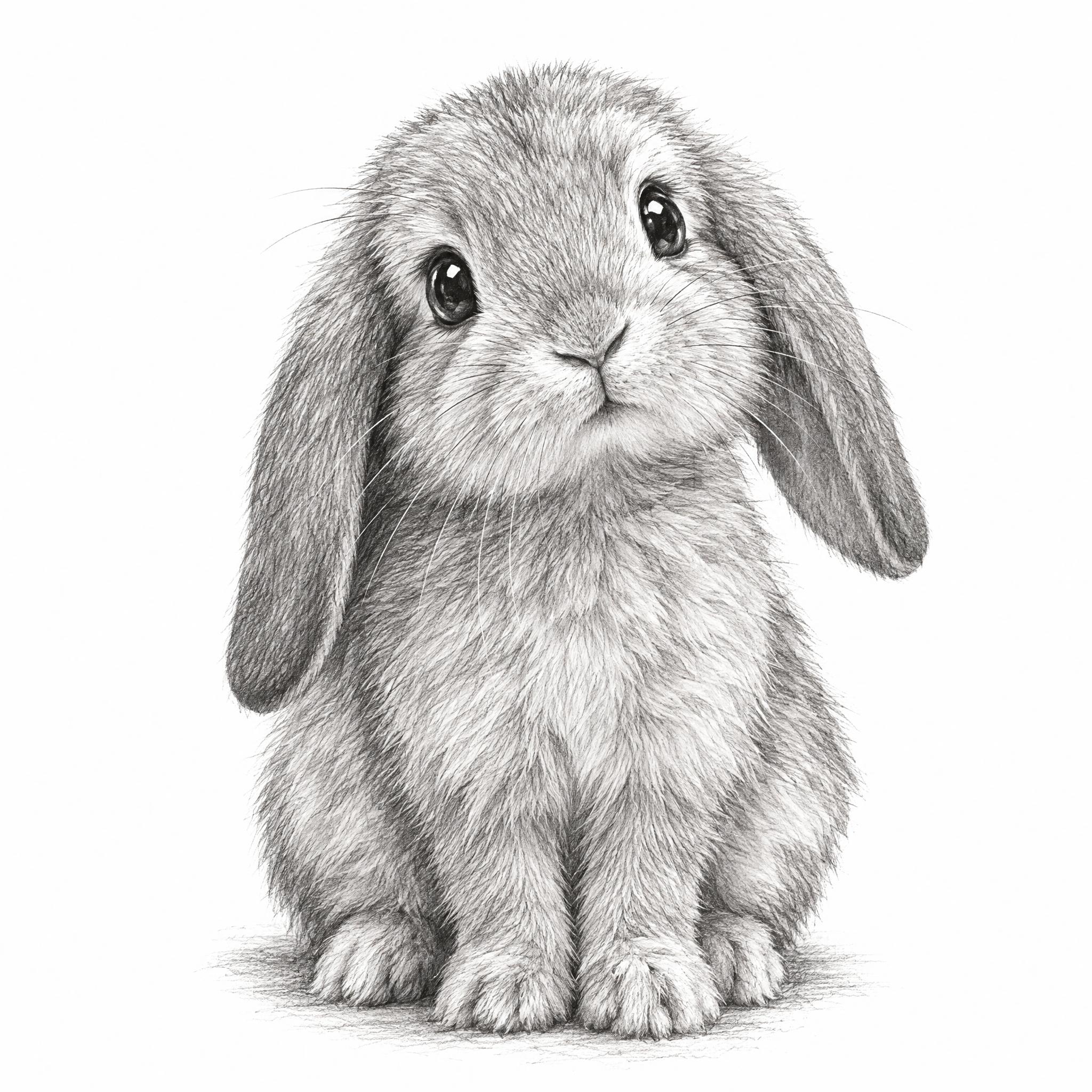 一只可爱的兔子素描画，铅笔手绘风格，细腻的线条勾勒出兔子柔软的… - 图片创意预览