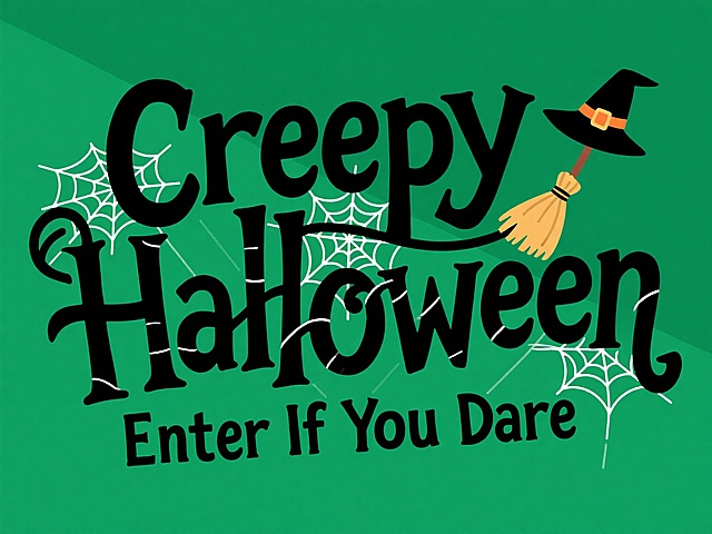 哥特风格字体搭配扁平风插画，融合惊悚与卡通感，大字风标题突出节日氛围，印刷风细节强化视觉冲击，趣味十足的万圣节主题设计。