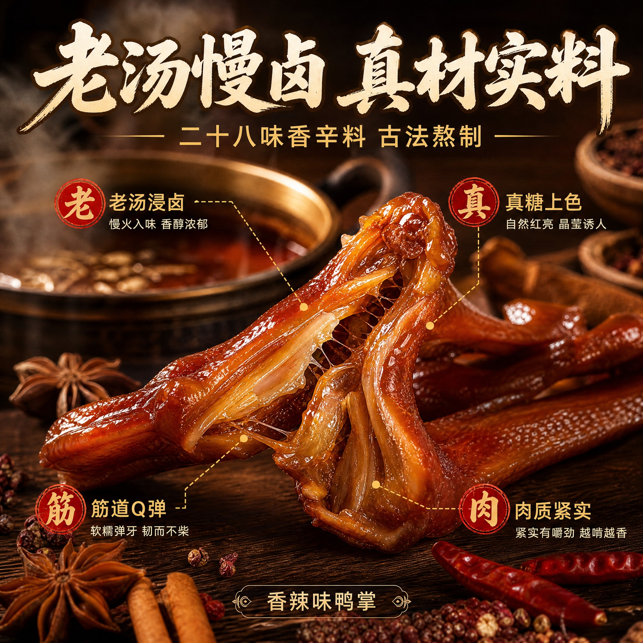 [主图-2] 香辣味卤鸭掌 核心亮点 老汤工艺与原料溯源。 [… - 图片创意预览