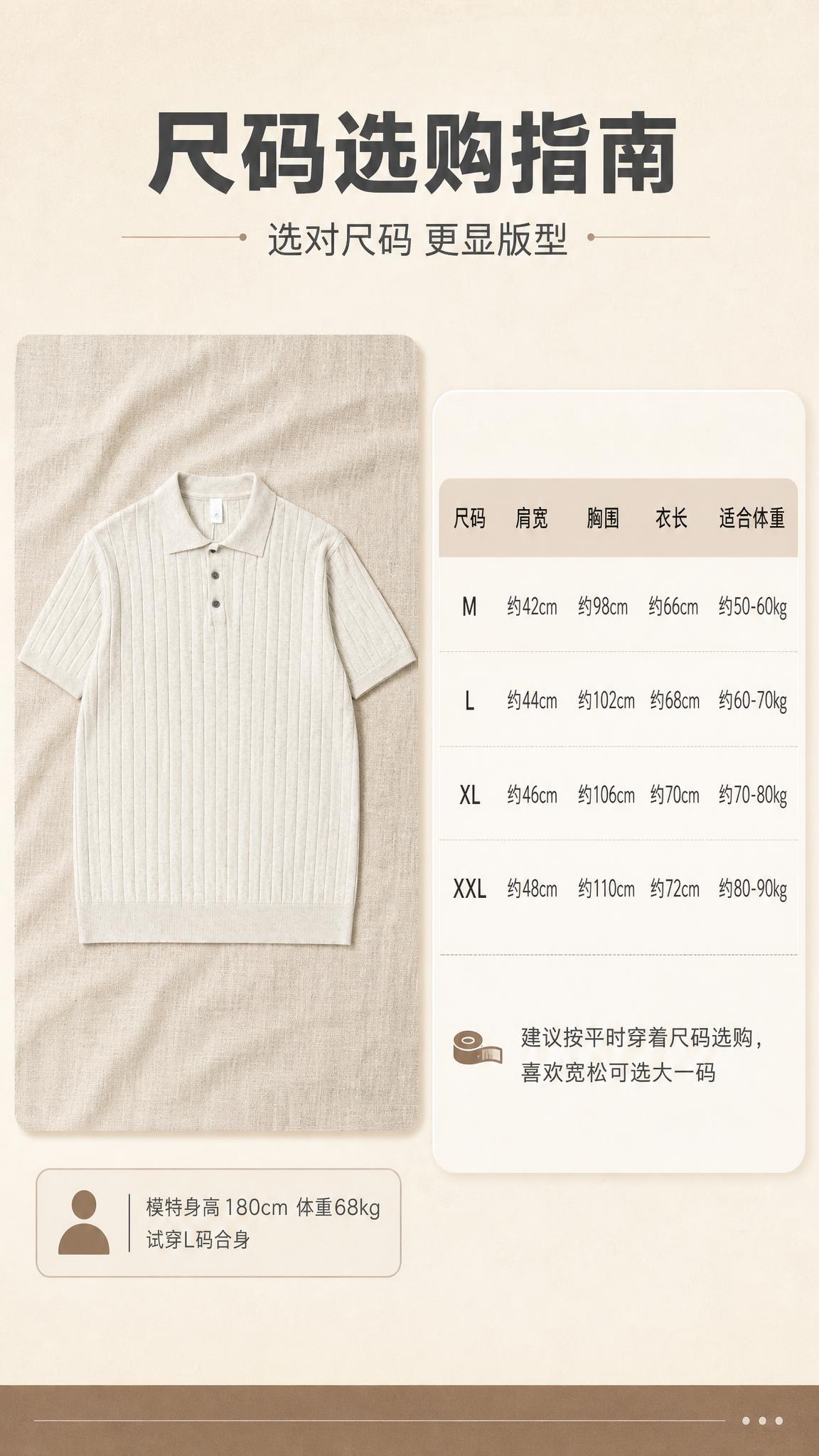 [商品] 使用【图1】男士燕麦米白色竖坑条针织短袖Polo衫；… - 图片创意预览