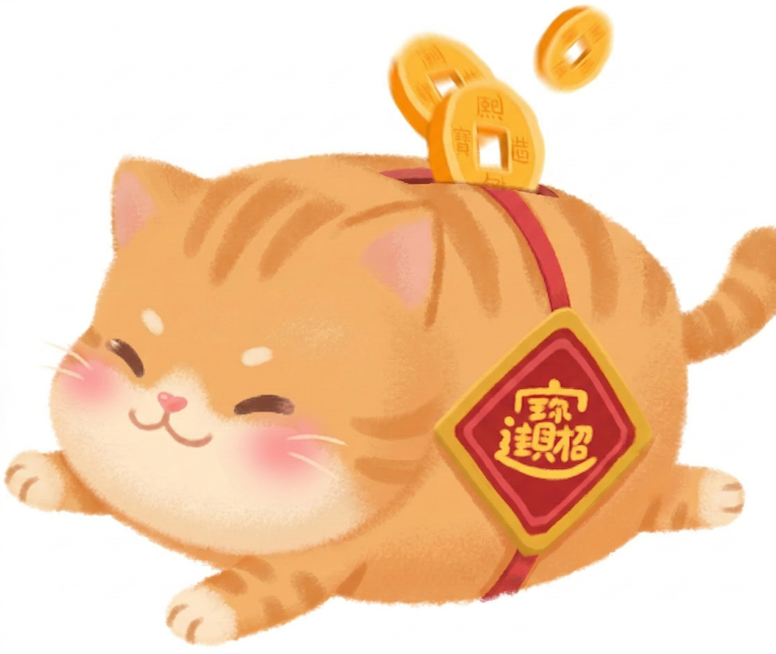 将背景调整为纯白色，保持橘猫主体、招财挂饰、铜钱元素不变，风格与之前一致预览效果
