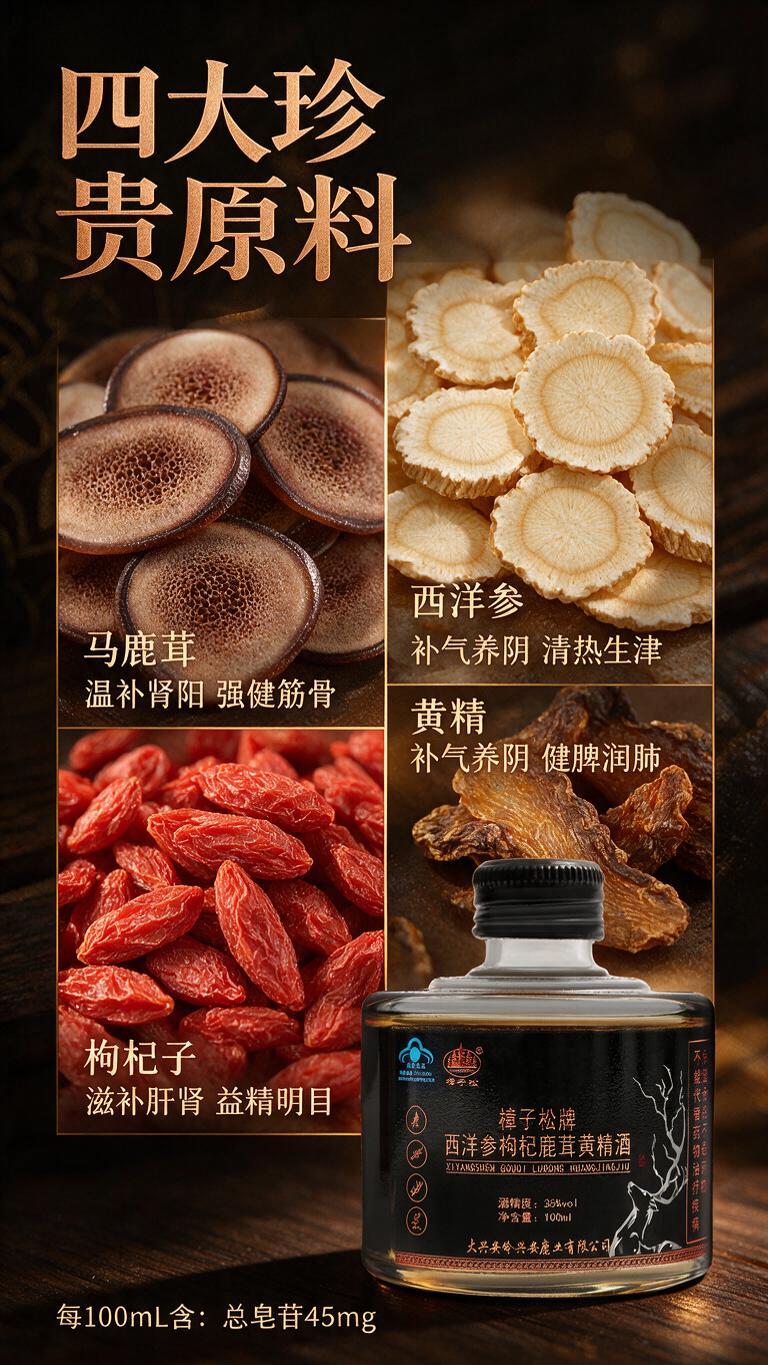[商品] 使用【图4】樟子松牌西洋参枸杞鹿茸黄精酒单瓶正面图；… - 图片创意预览