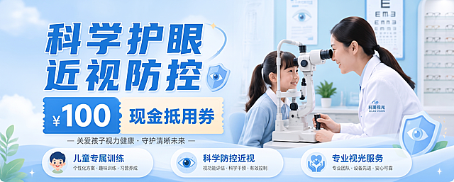 把科学护眼上方的蓝色标签和字都去掉，“科澜视光中心·儿童视功能训练体验”都删除，图片比例改为3840 × 1536