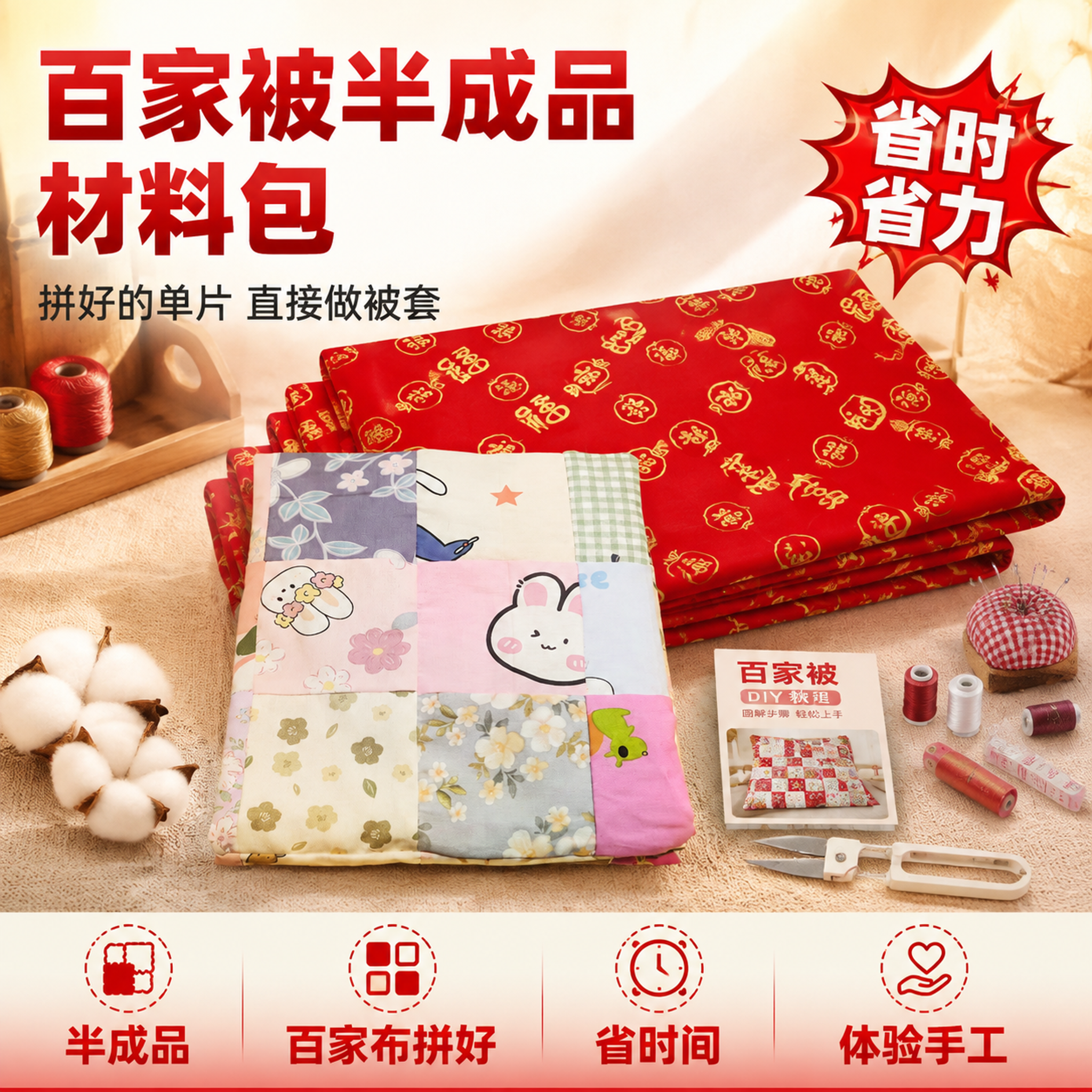 [单张主图] 百家被半成品百福红底款 拼多多爆款促销感主图，主… - 图片创意预览