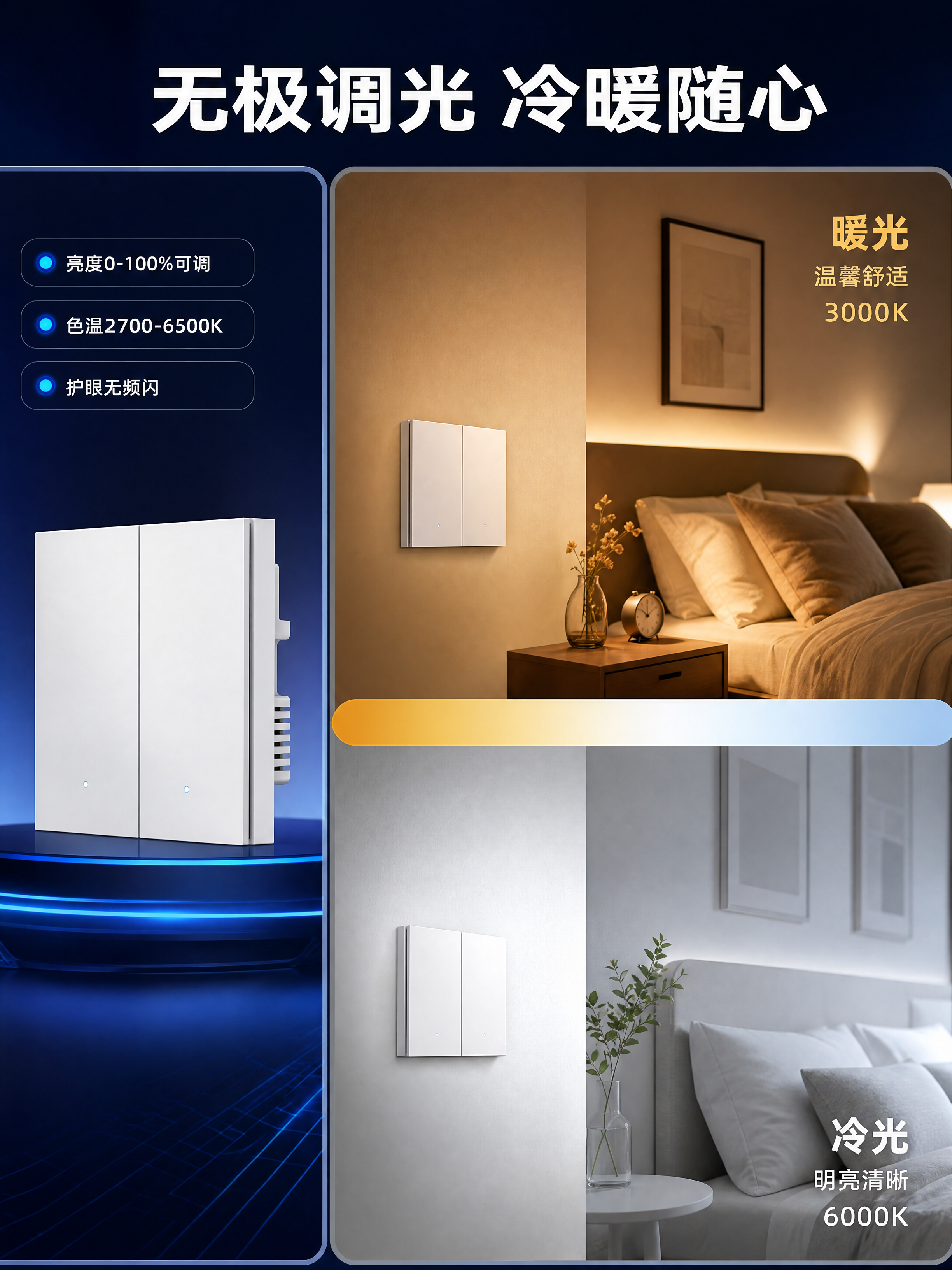 [商品] 使用【图2】交通白双键零火智能开关；保留双键结构、白… - 图片创意预览