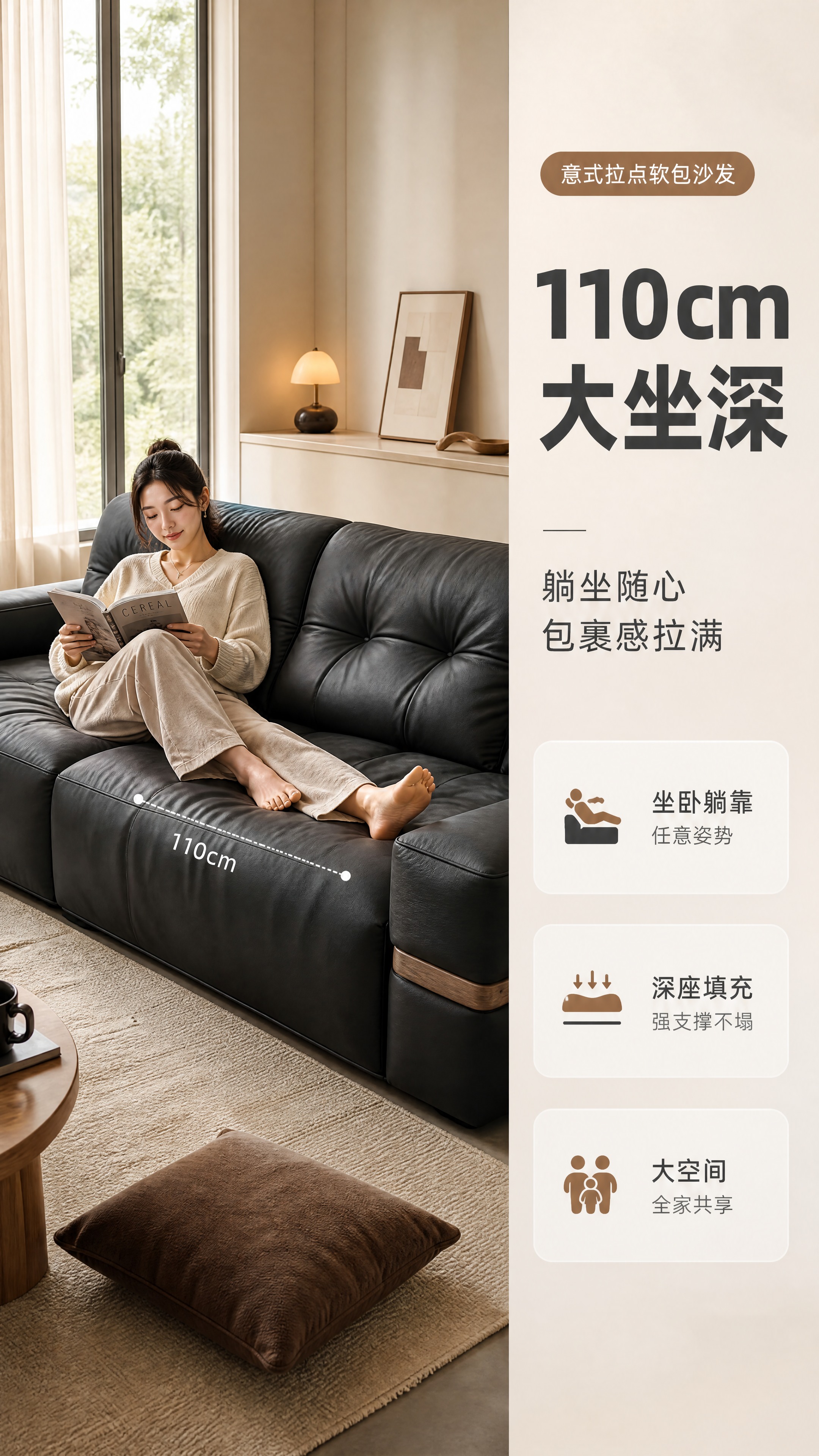 [商品] 使用【图1】深灰黑色意式拉点软包沙发；保留整体结构、… - 图片创意预览