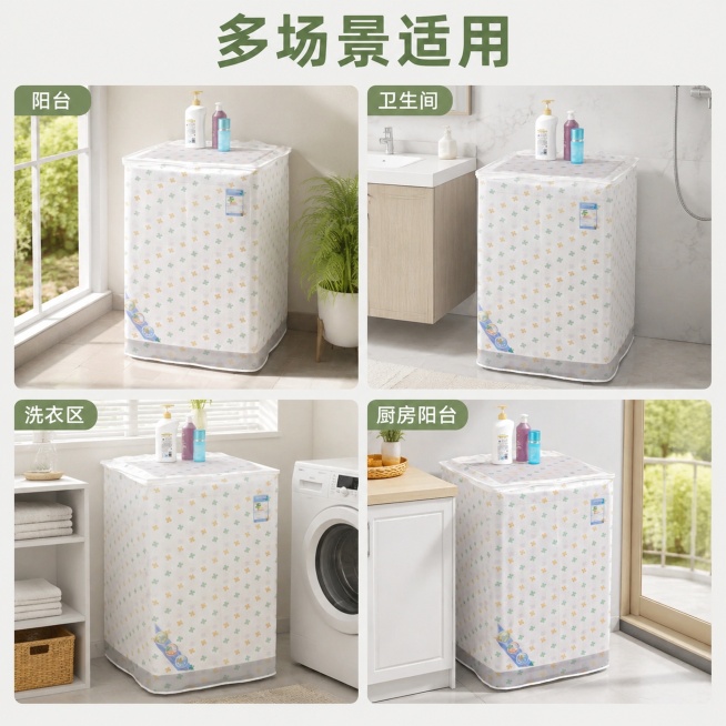 「图片1」，生成一套主图（5张），商品名称是洗衣机罩，卖点是防尘，适配淘宝/天猫平台，主图比例为1:1，尺寸为56*54*86cm预览效果