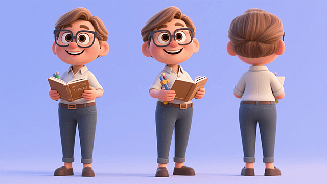 皮克斯风格，老师，纯色背景