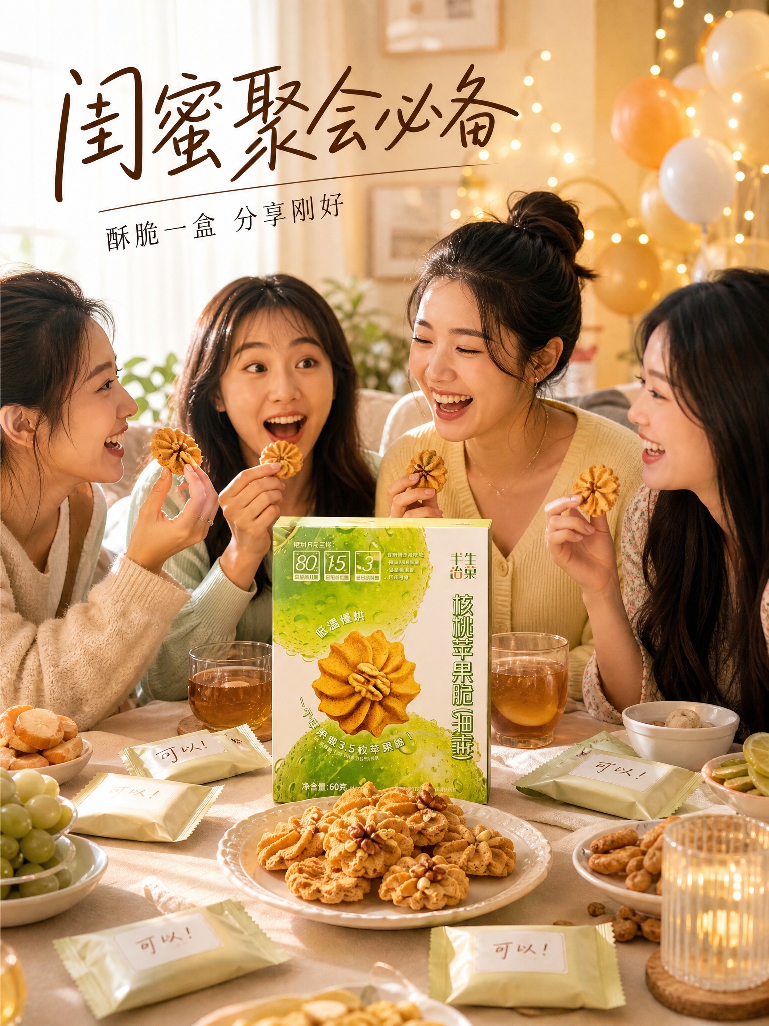 电商商品营销海报，9:16竖版，欢乐闺蜜聚会场景，生活纪实摄影… - 图片创意预览