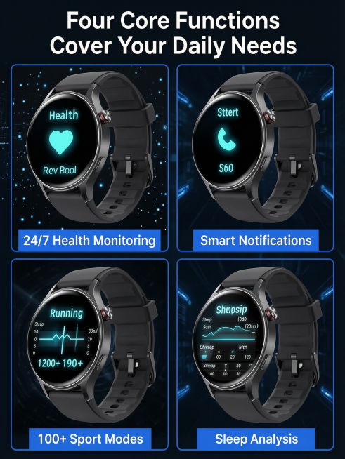 [第4屏] Core Functions Demonstration screen for Smart Watch.  [Atmosphere/Style] Cyberpunk future tech预览效果