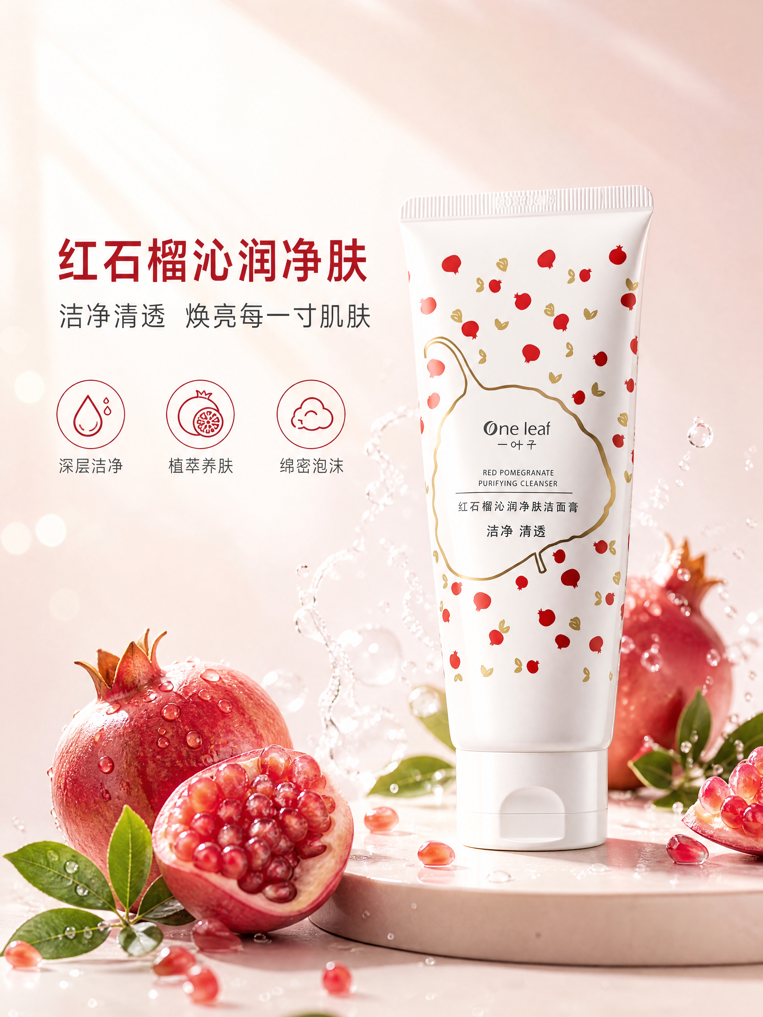 [商品] 使用【图1】一叶子红石榴沁润净肤洁面膏；保留白色管身… - 图片创意预览