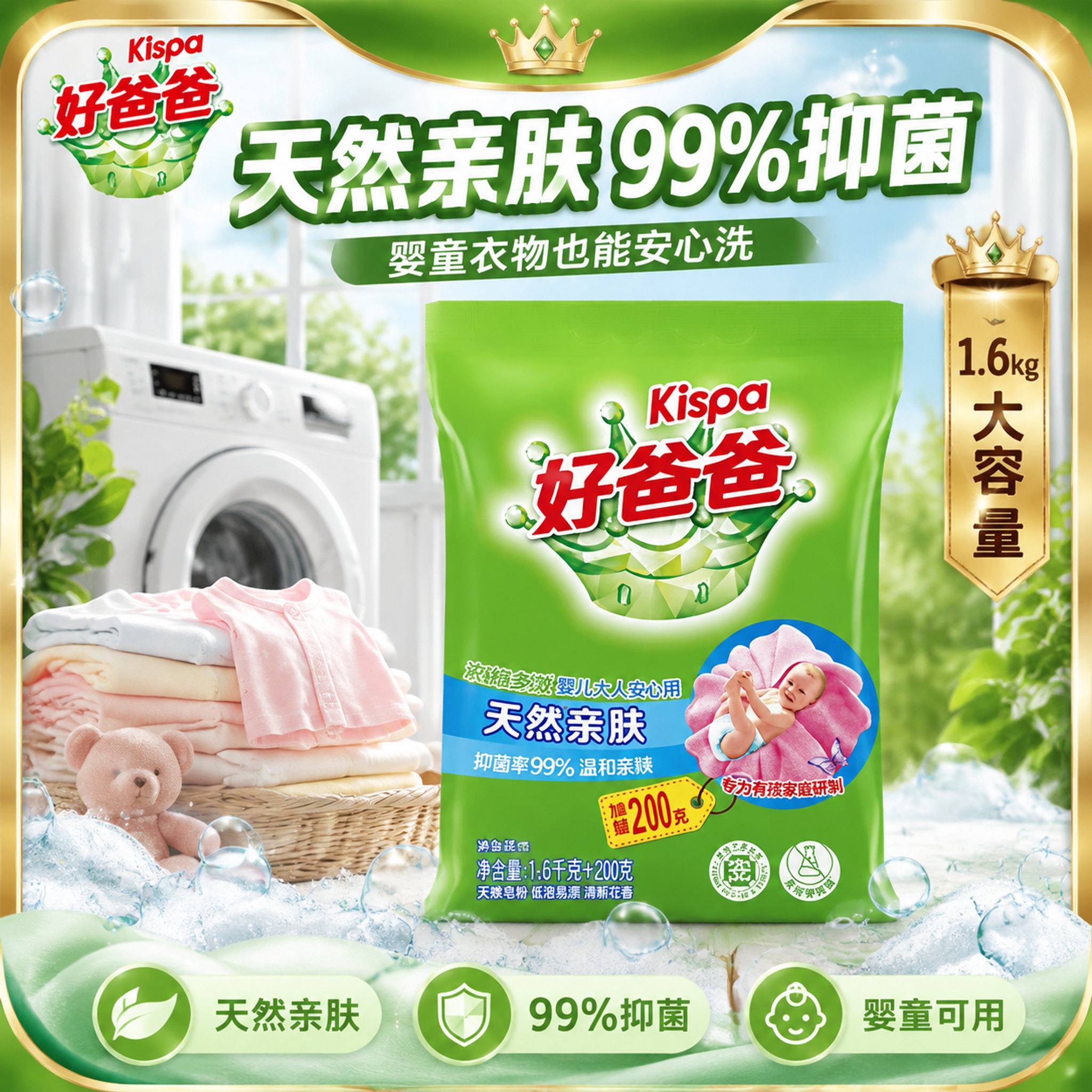 [主图-1] 好爸爸洗衣粉洁净囤货首图，电商爆款吸睛边框设计。… - 图片创意预览