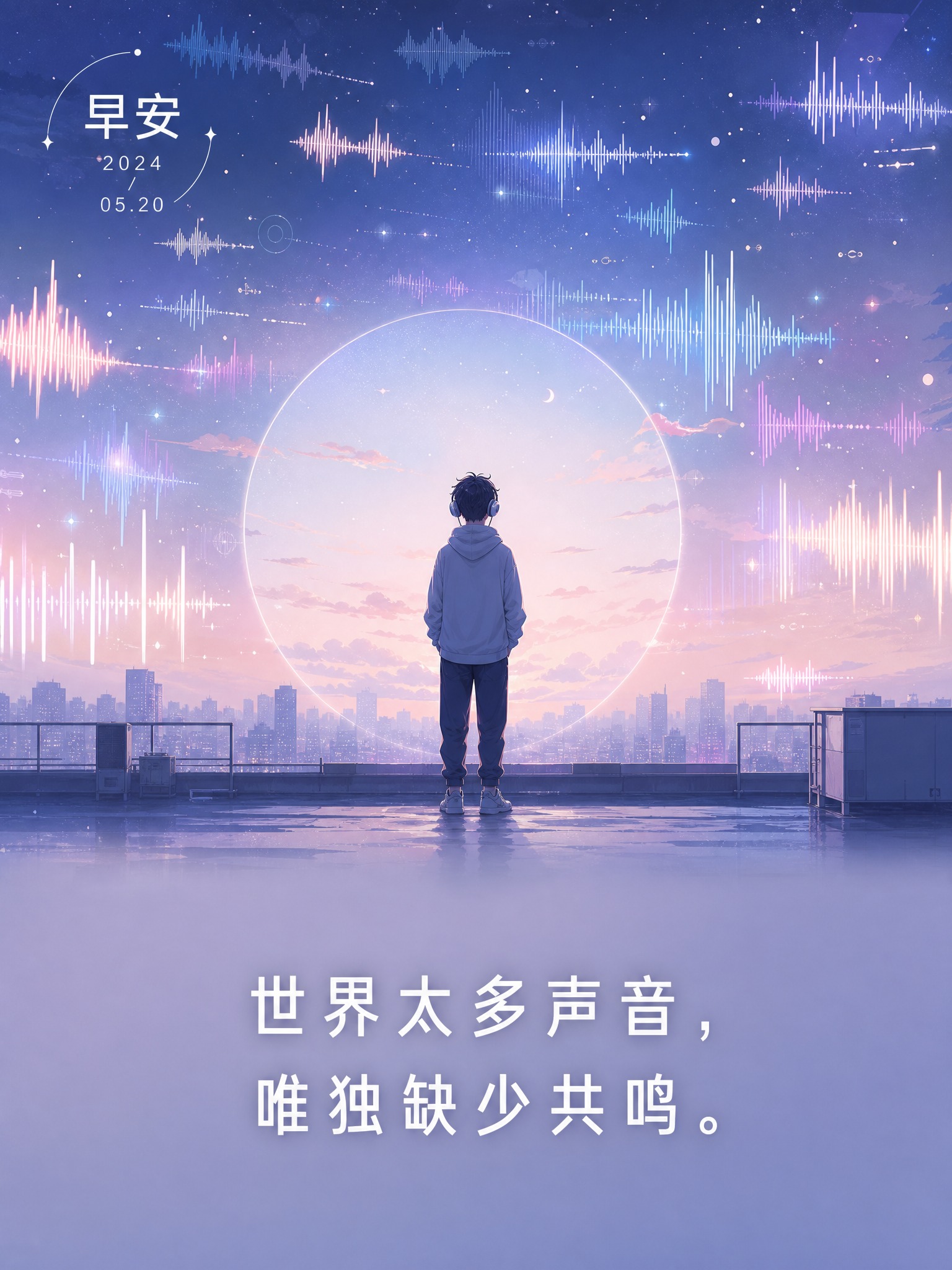 早安日签海报，竖版3:4比例，治愈系温暖风格。画面主体是一个人… - 图片创意预览