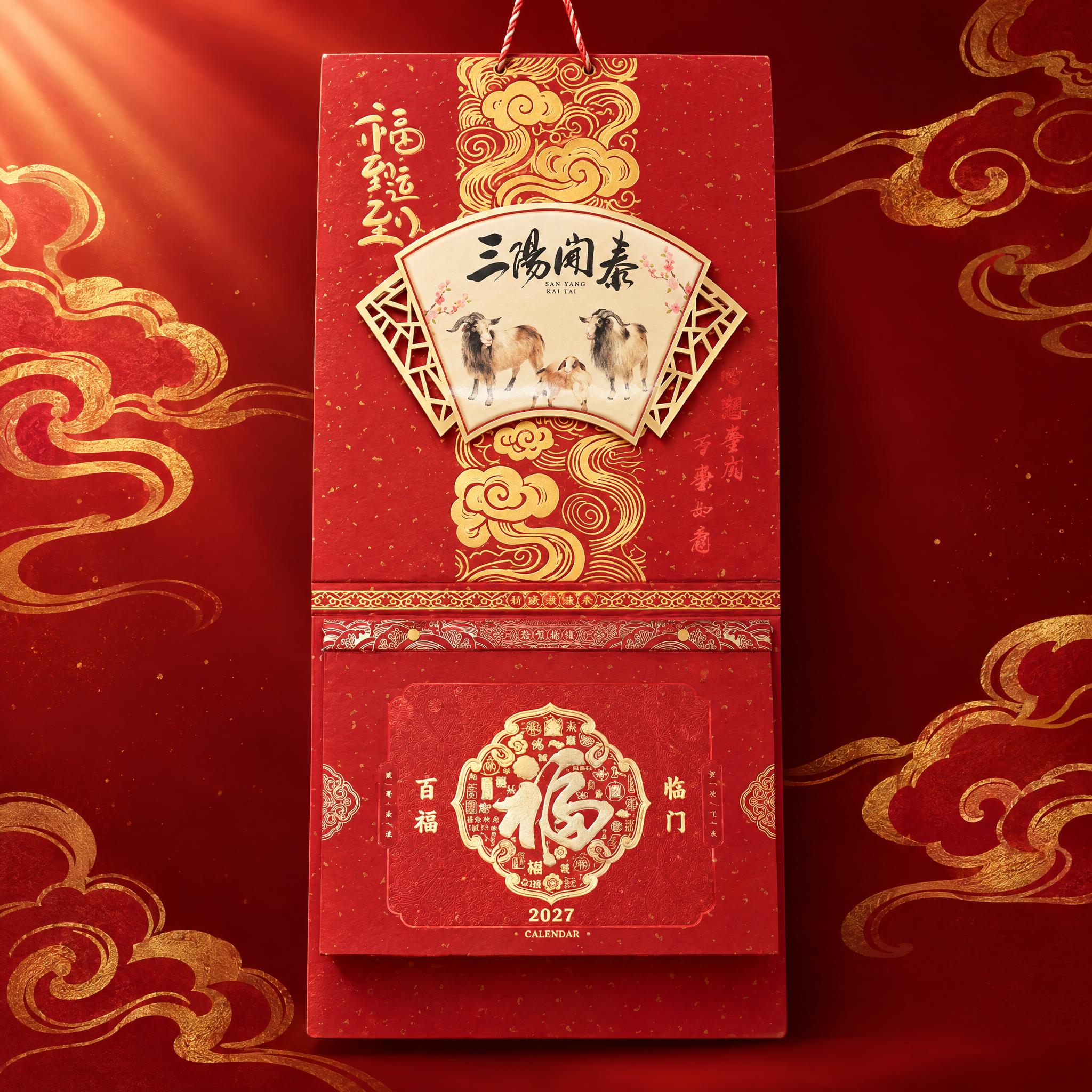 深红色渐变背景搭配金色祥云纹理，与主图风格一致的国潮喜庆氛围。… - 图片创意预览