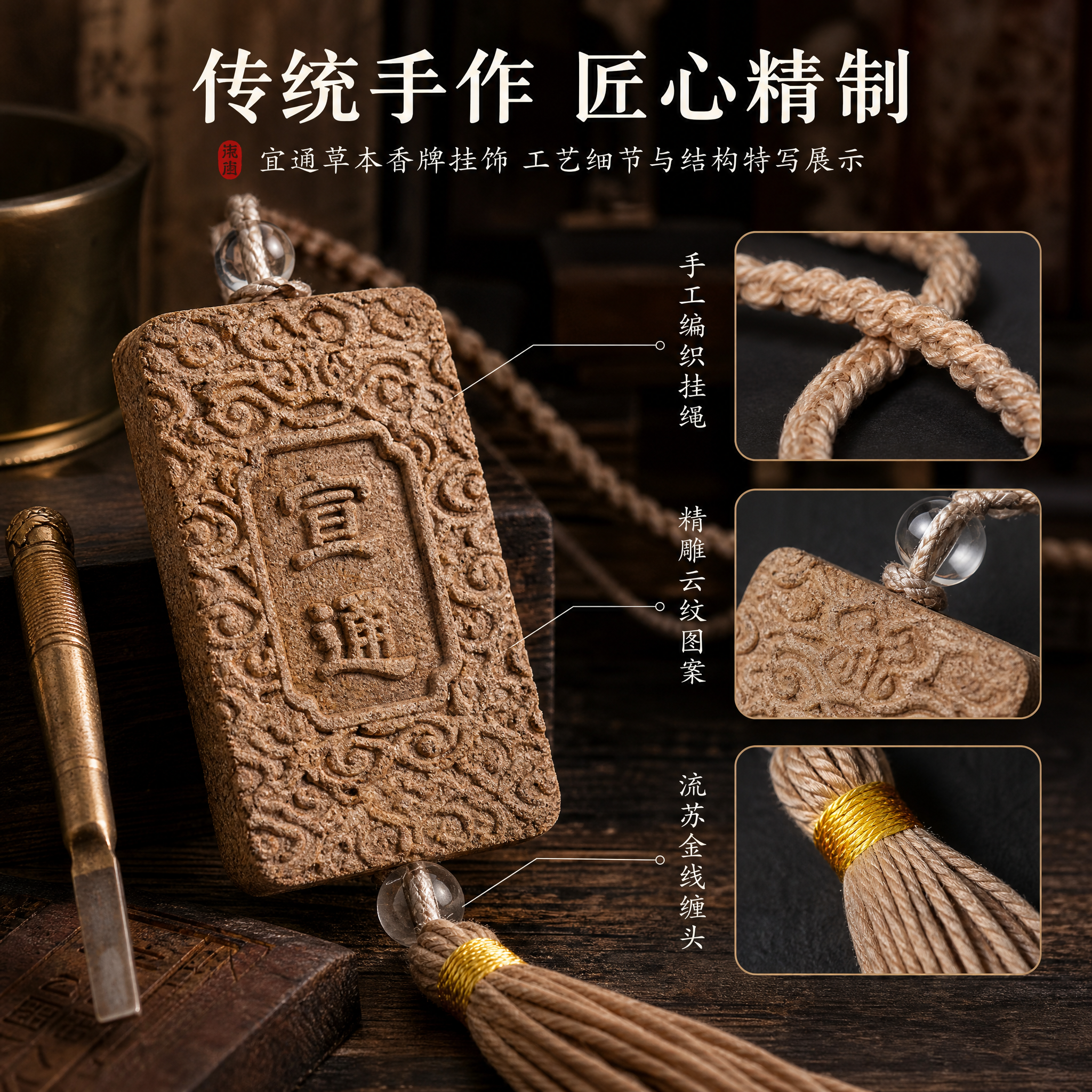 [主图-4] 宜通草本香牌挂饰 工艺细节与结构特写展示。 [统… - 图片创意预览