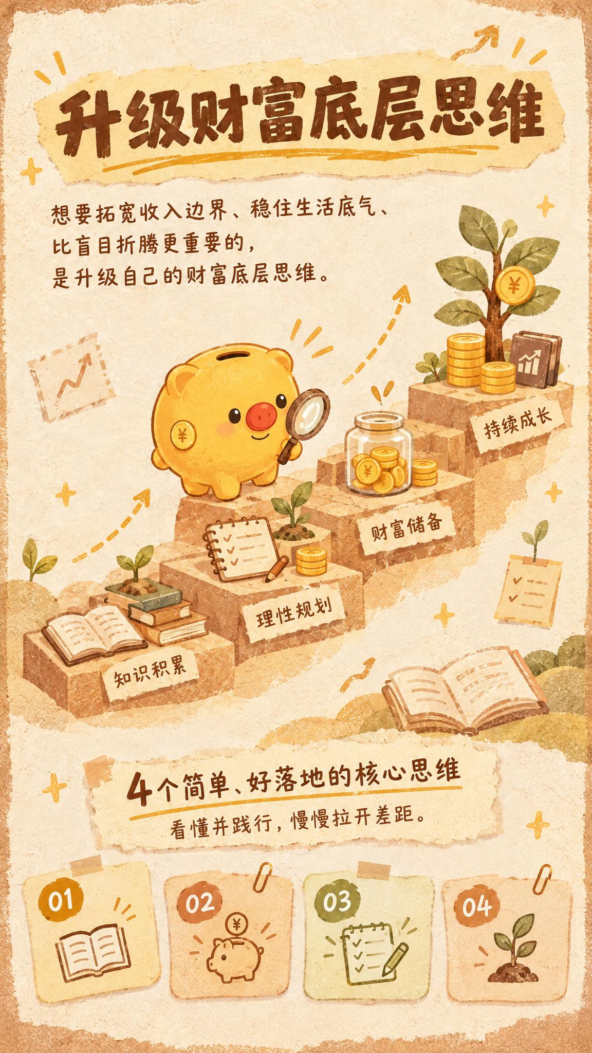 9:16竖版微信公众号理财科普开场海报，整体视觉风格、暖棕黄配… - 图片创意预览